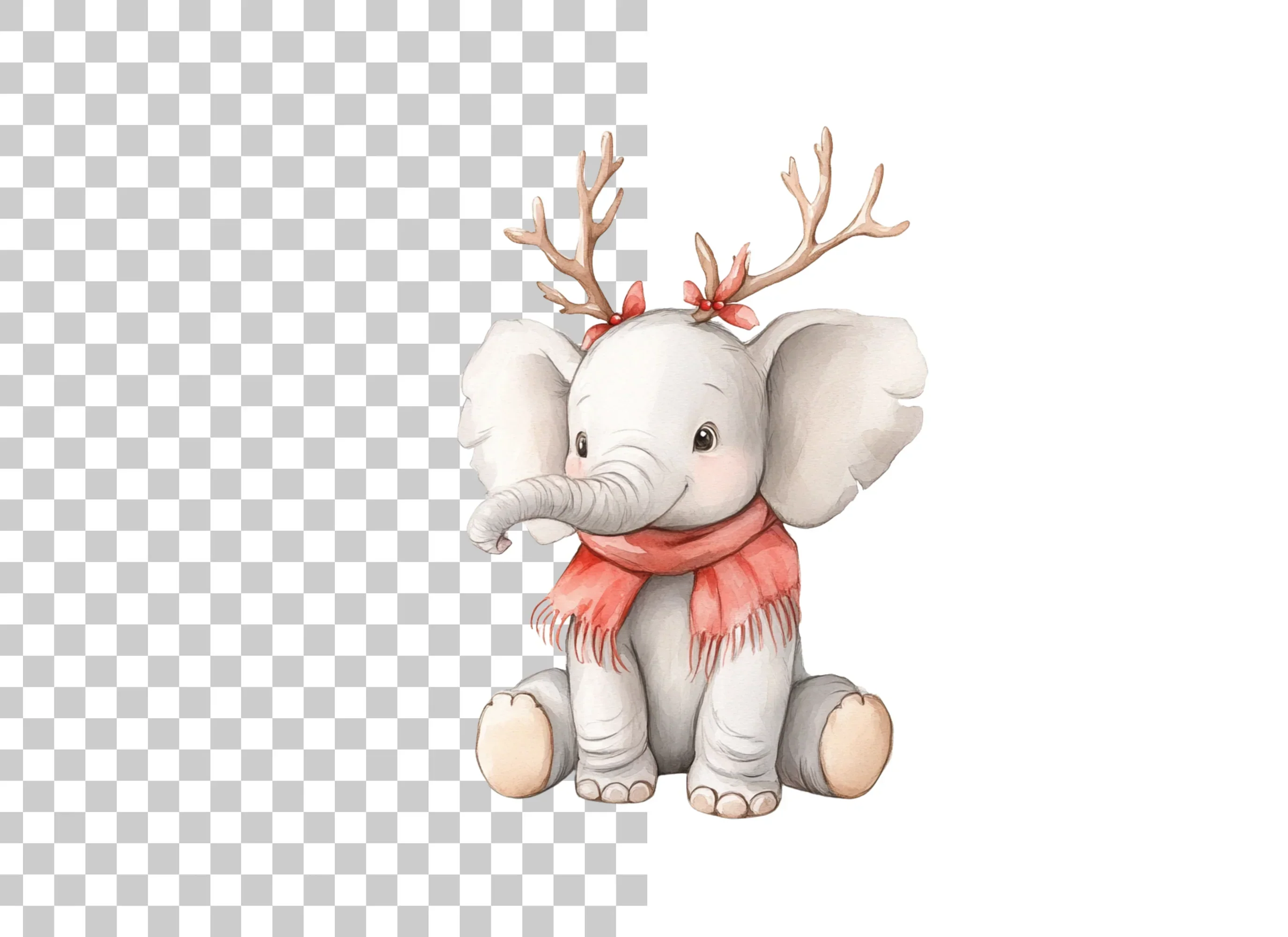 Cute Baby Elephant Christmas Clipart Bundle - Image 2