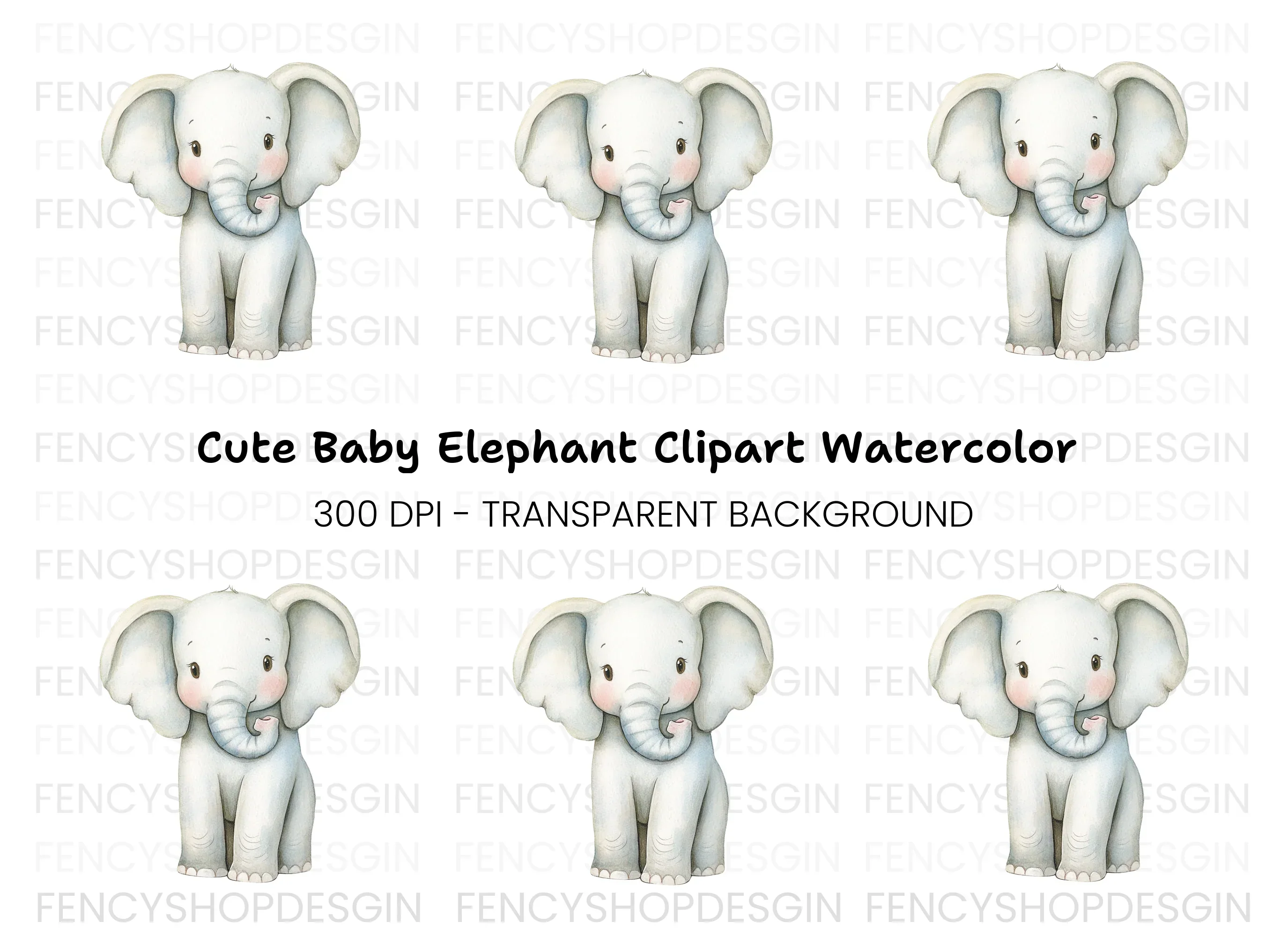 Cute Baby Elephant Clipart Bundle