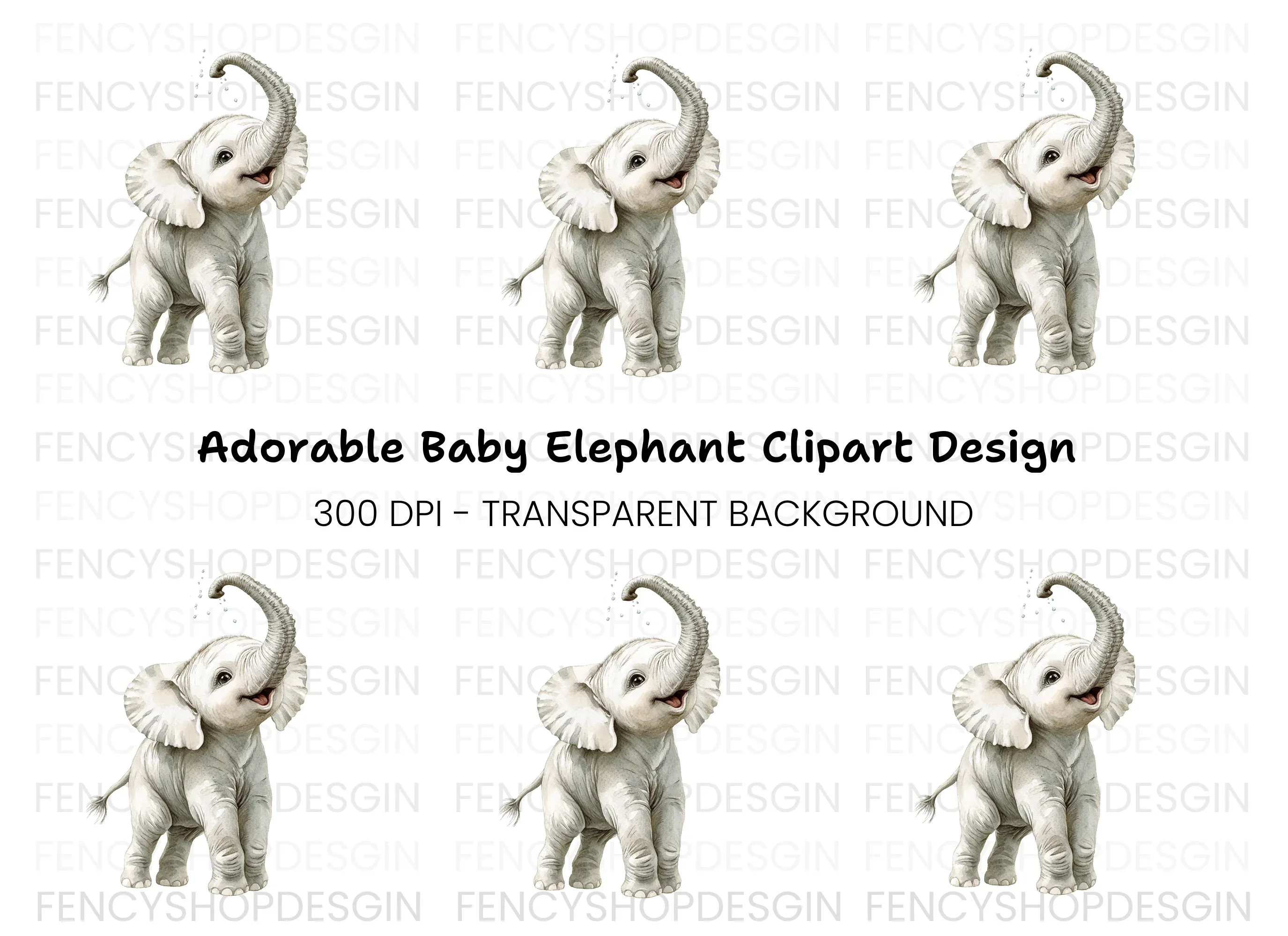 Cute Baby Elephant Clipart Bundle