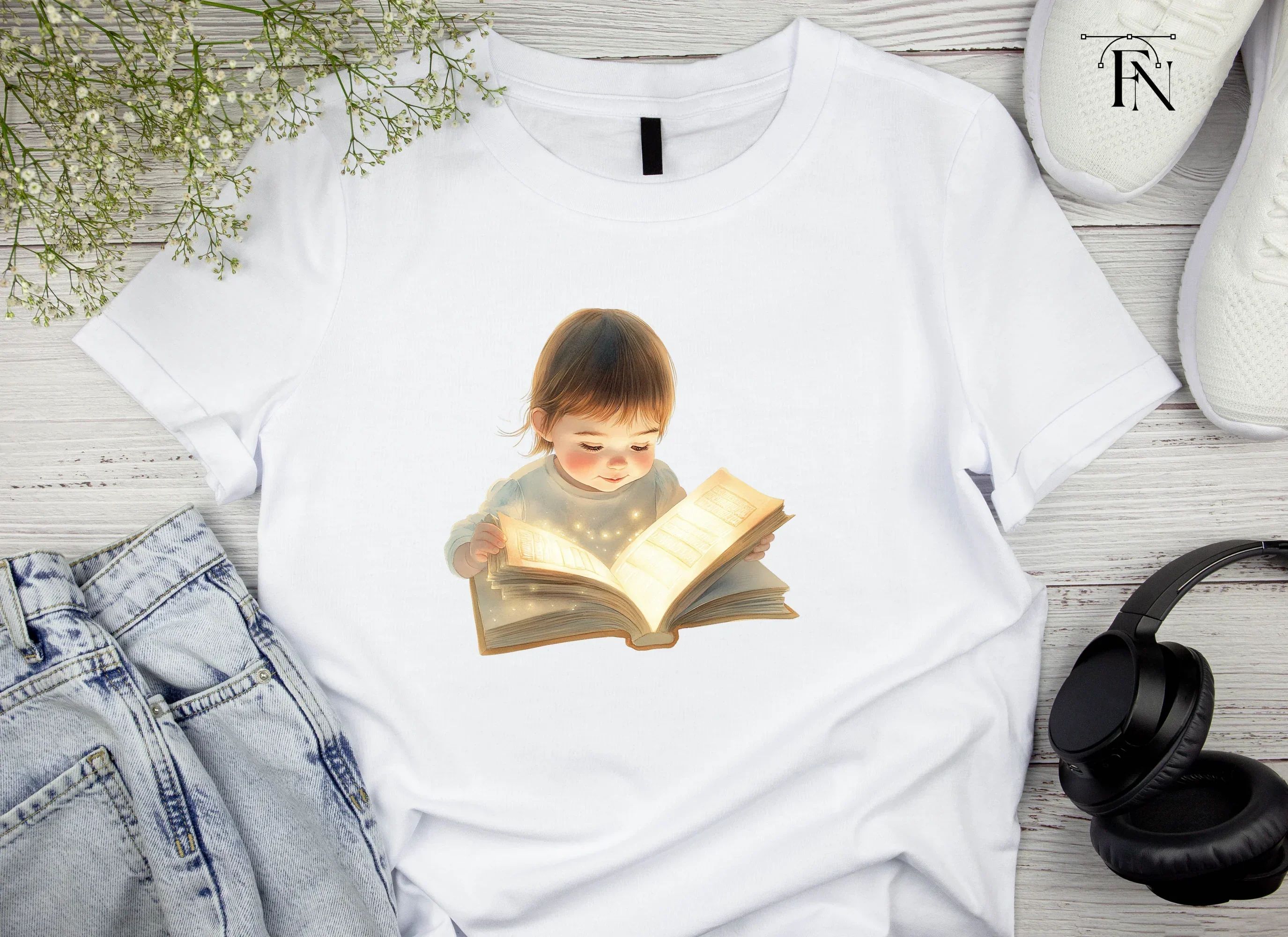 Cute Baby Girl Reading Magical Book Clipart Bundle - Image 3