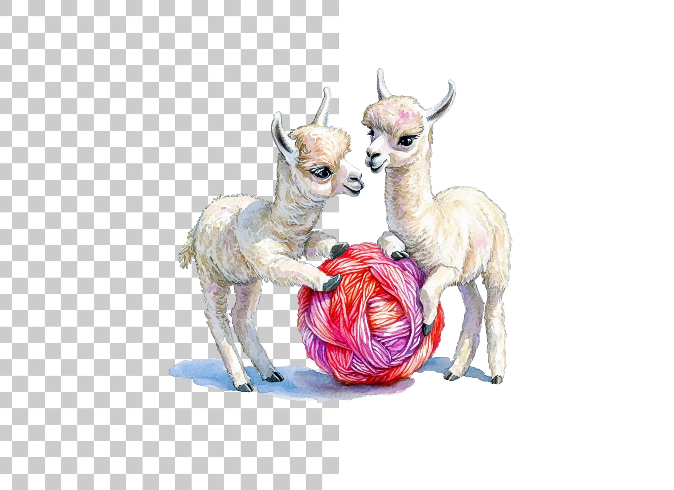Cute Baby Llamas Playing With Yarn Clipart Bundle - Image 2