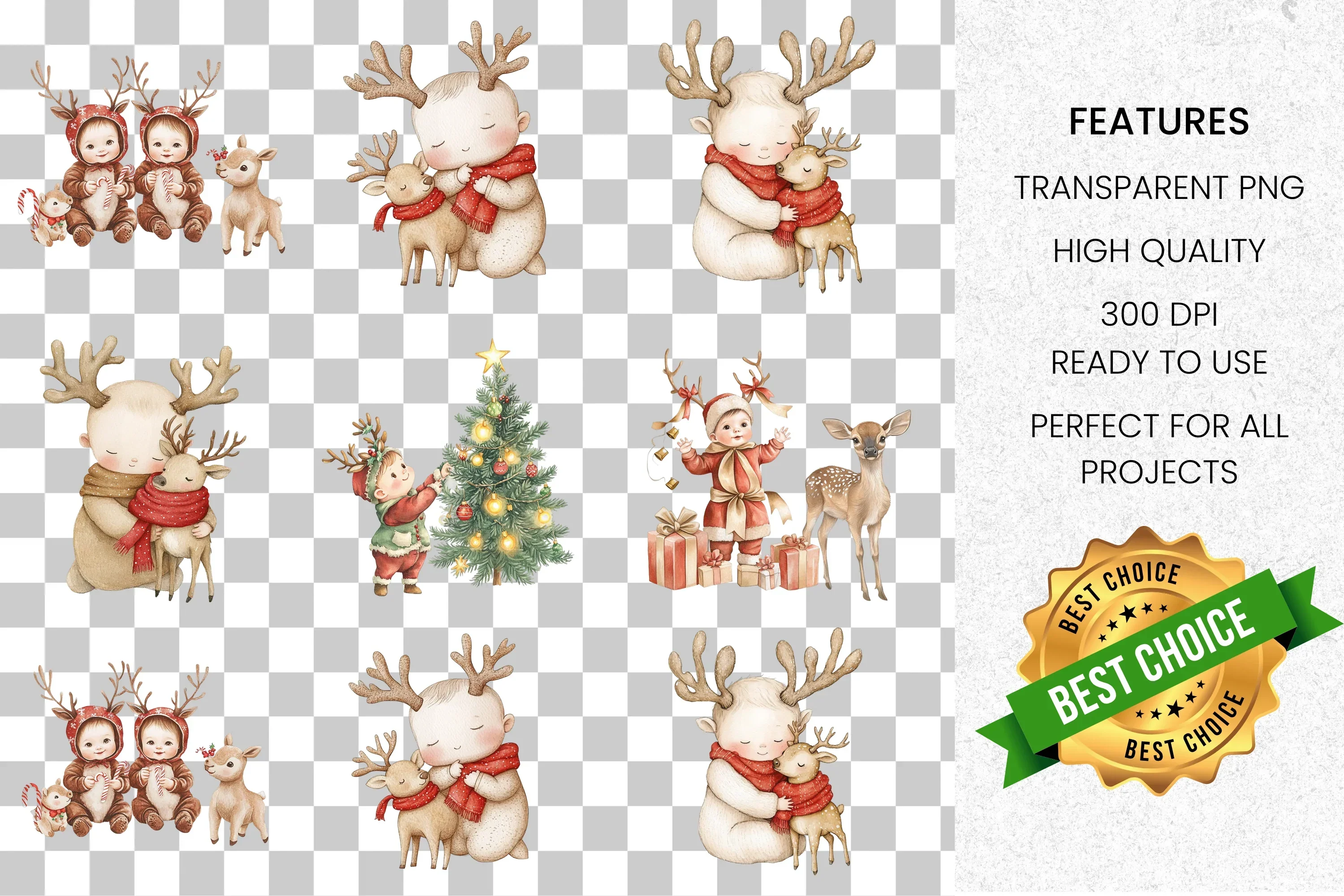 Cute Baby Reindeer Christmas Clipart Bundle - Image 2
