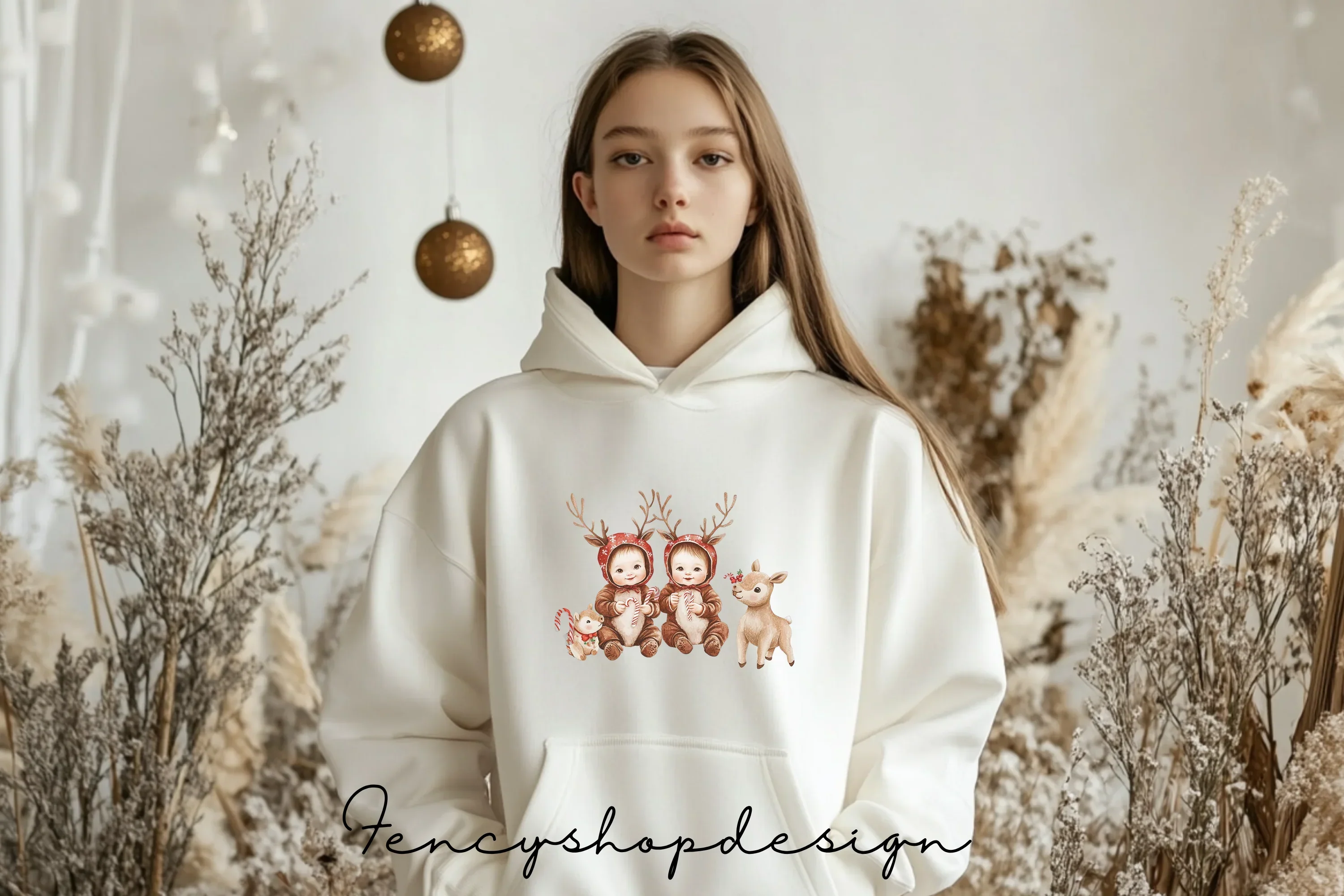Cute Baby Reindeer Christmas Clipart Bundle - Image 6