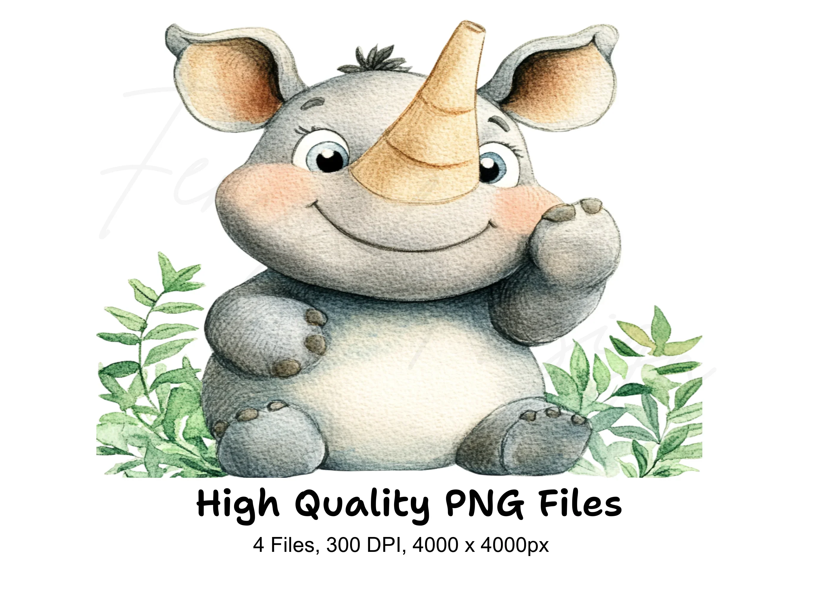 Cute Baby Rhino Clipart Bundle