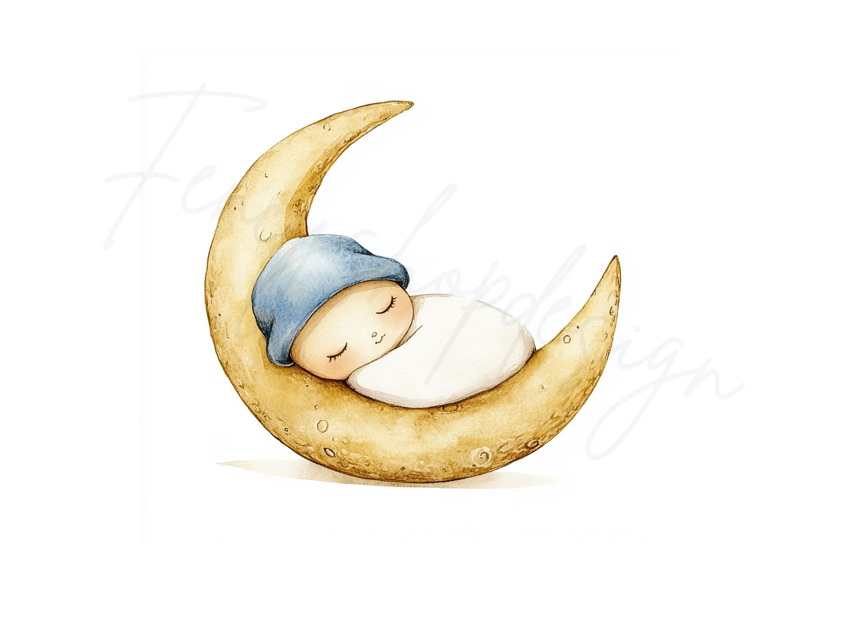 Cute Baby Sleeping on Moon Clipart Bundle - Image 2