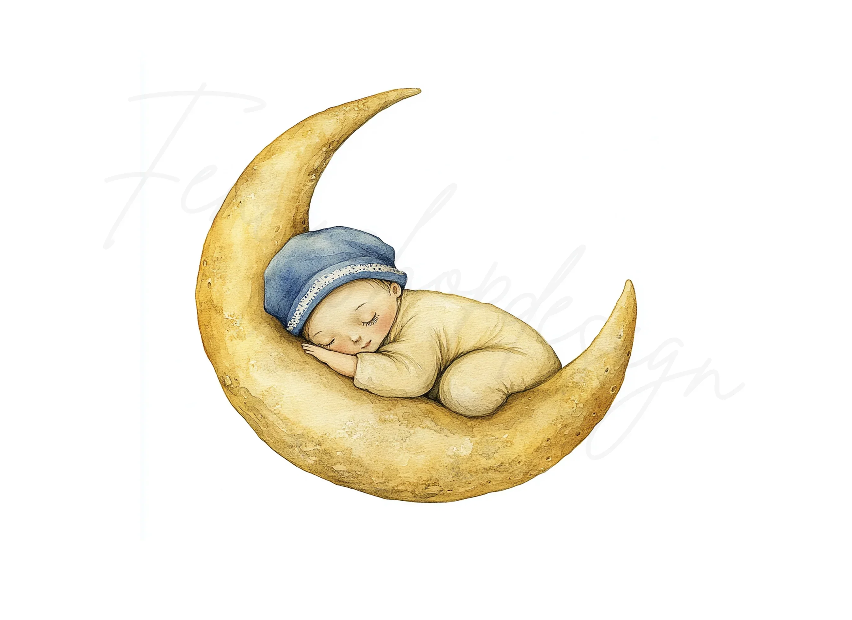 Cute Baby Sleeping on Moon Clipart Bundle - Image 3