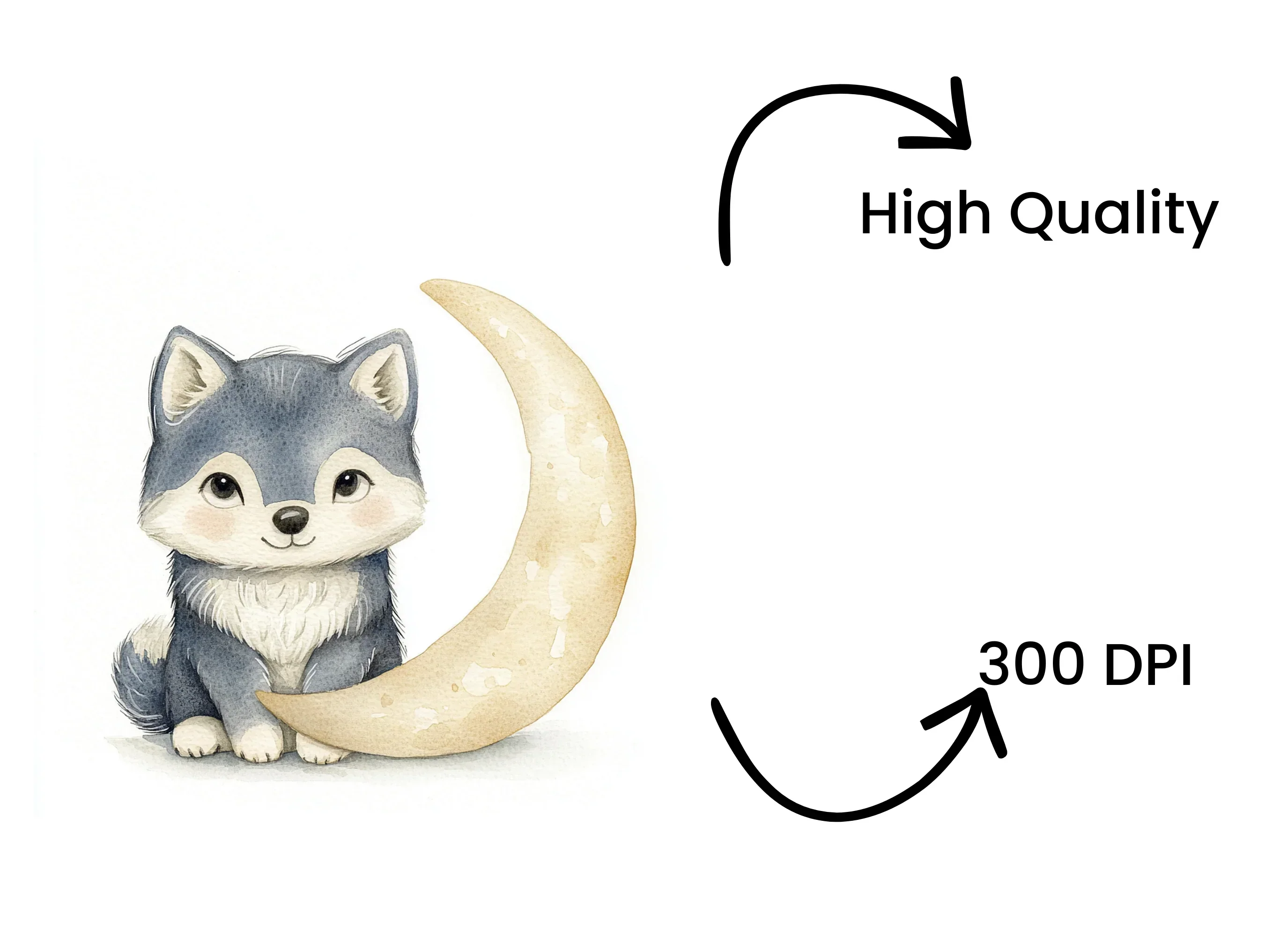 Cute Baby Wolf on Moon Clipart Bundle - Image 4