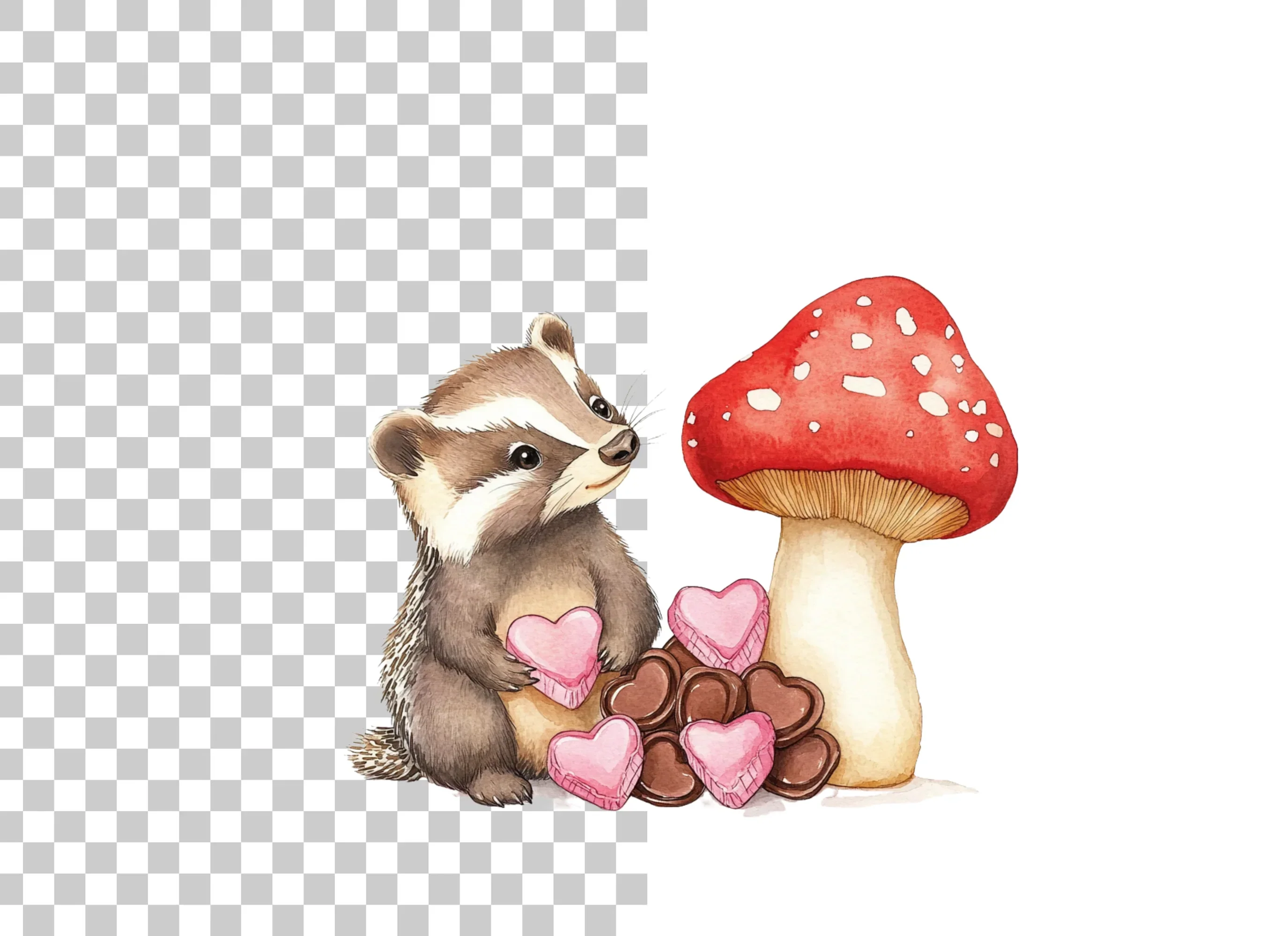 Cute Badger Mushroom Valentine Clipart Bundle - Image 2