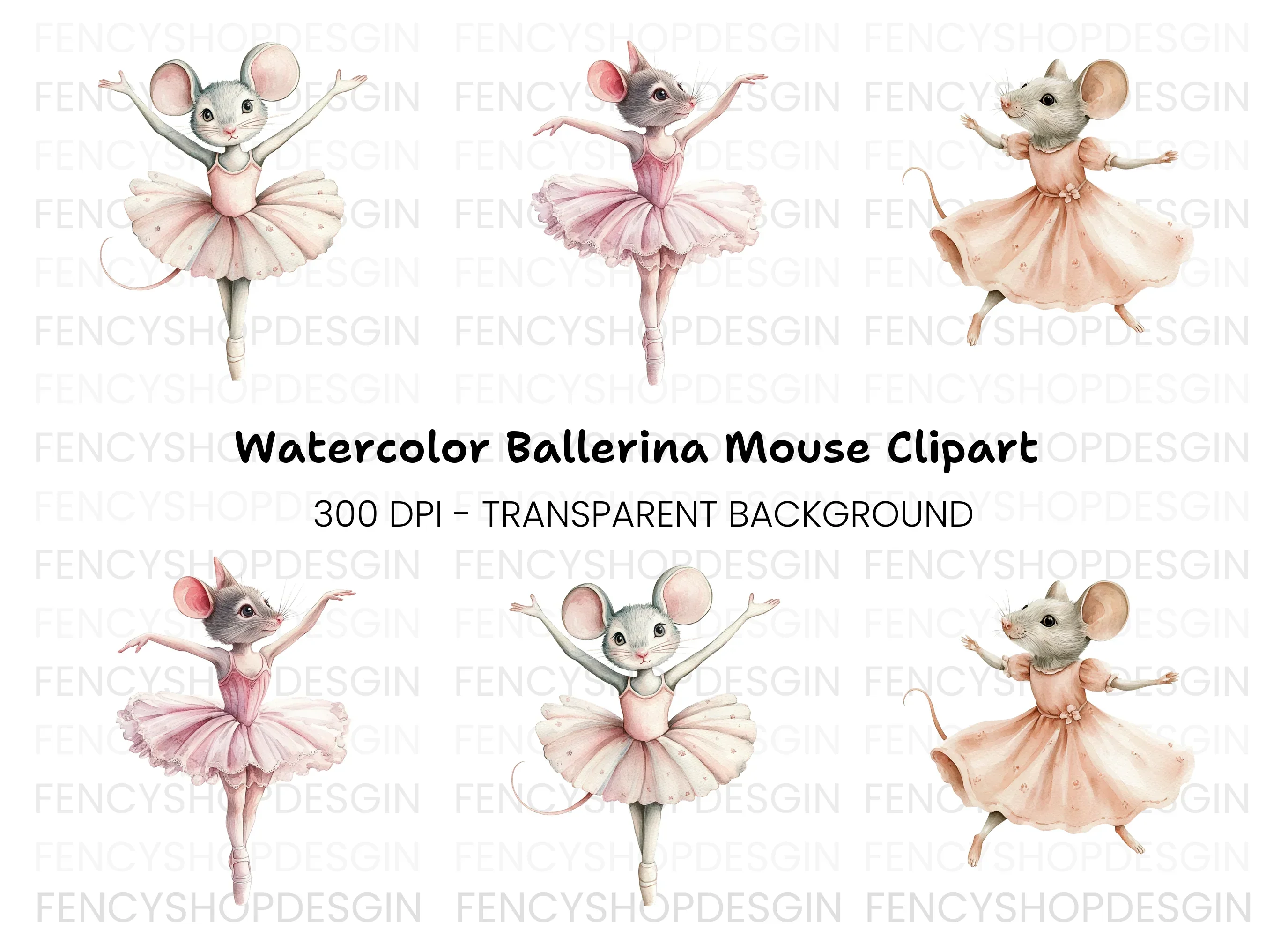 Cute Ballerina Mouse Clipart Bundle