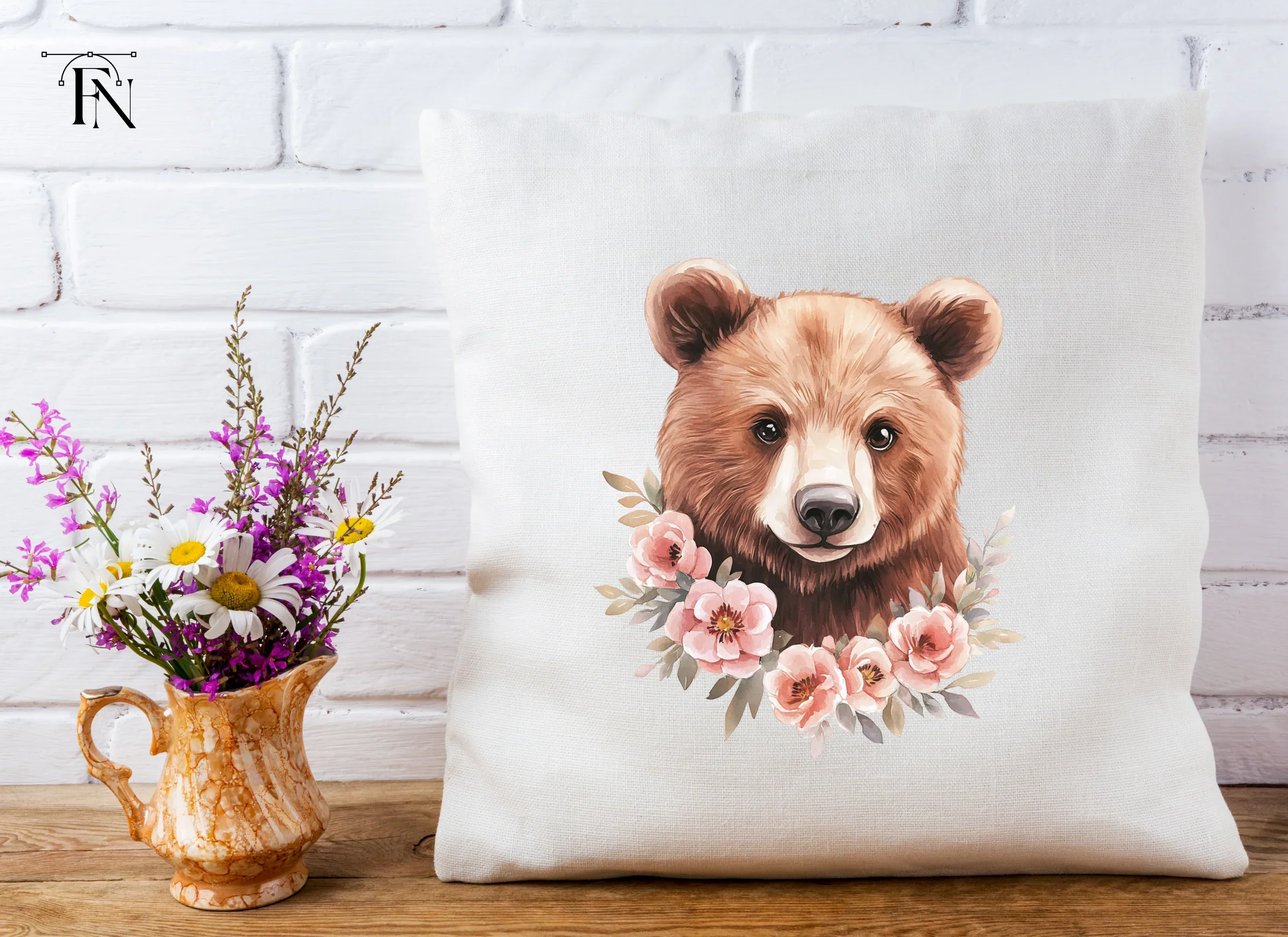 Cute Bear Faces with Floral Wreaths Clipart Bundle - Image 3