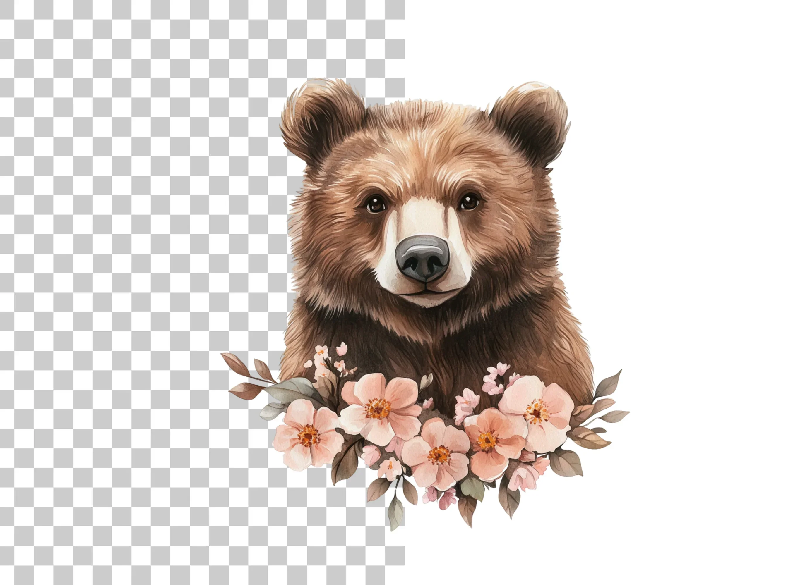 Cute Bear Faces with Floral Wreaths Clipart Bundle - Image 6