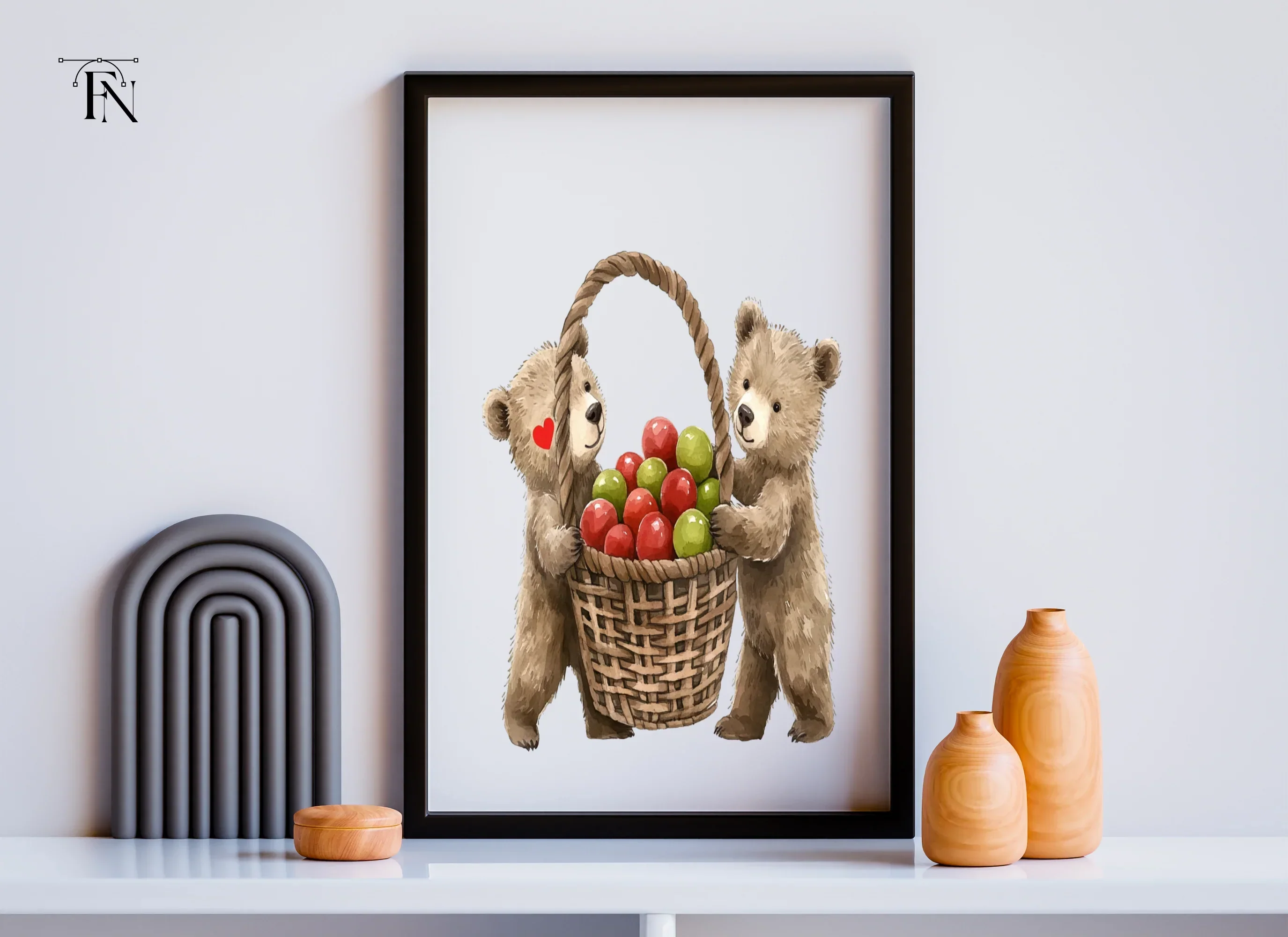 Cute Bear Friends with Apple Basket Clipart Bundle - Image 3