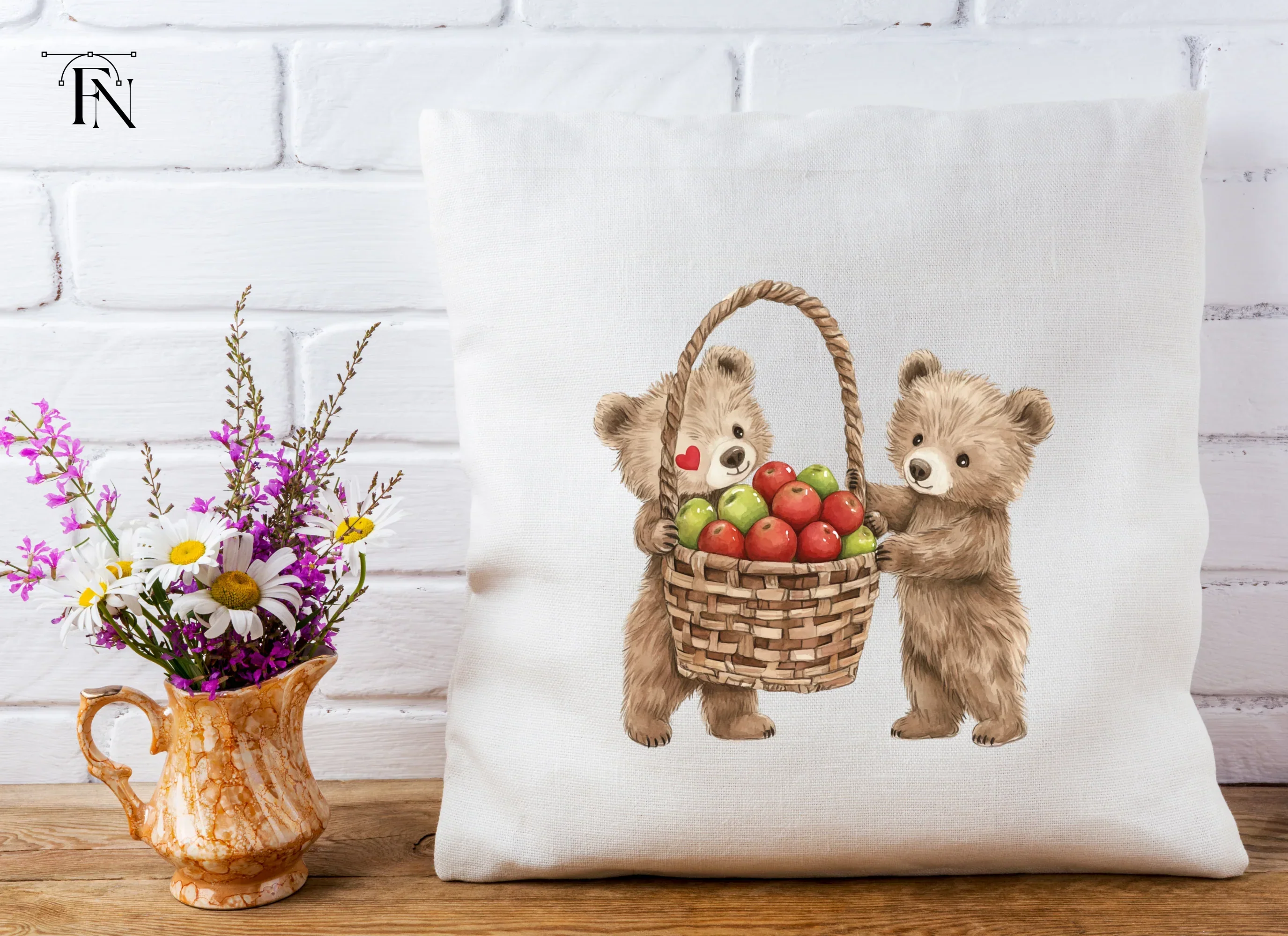 Cute Bear Friends with Apple Basket Clipart Bundle - Image 4