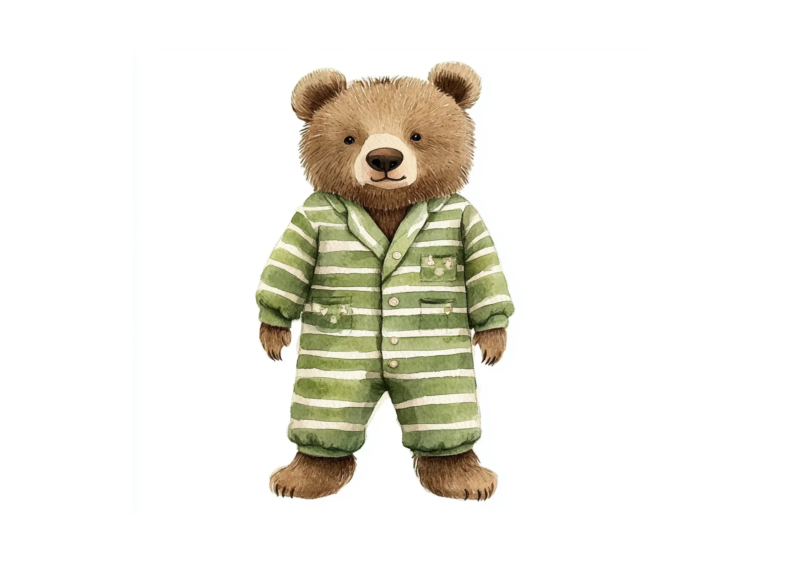 Cute Bear in Green Striped Pajamas Clipart Bundle - Image 2