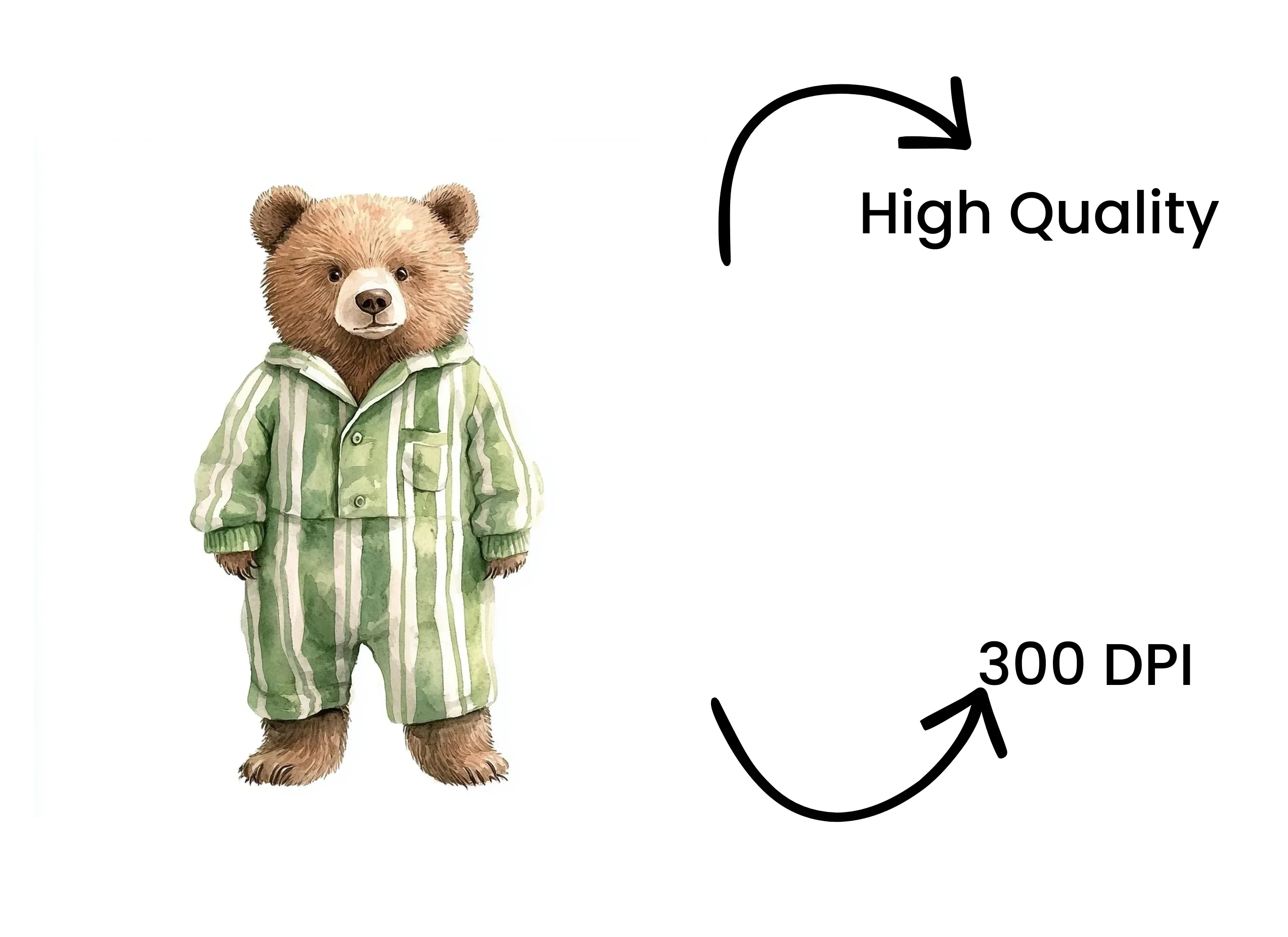 Cute Bear in Green Striped Pajamas Clipart Bundle - Image 4