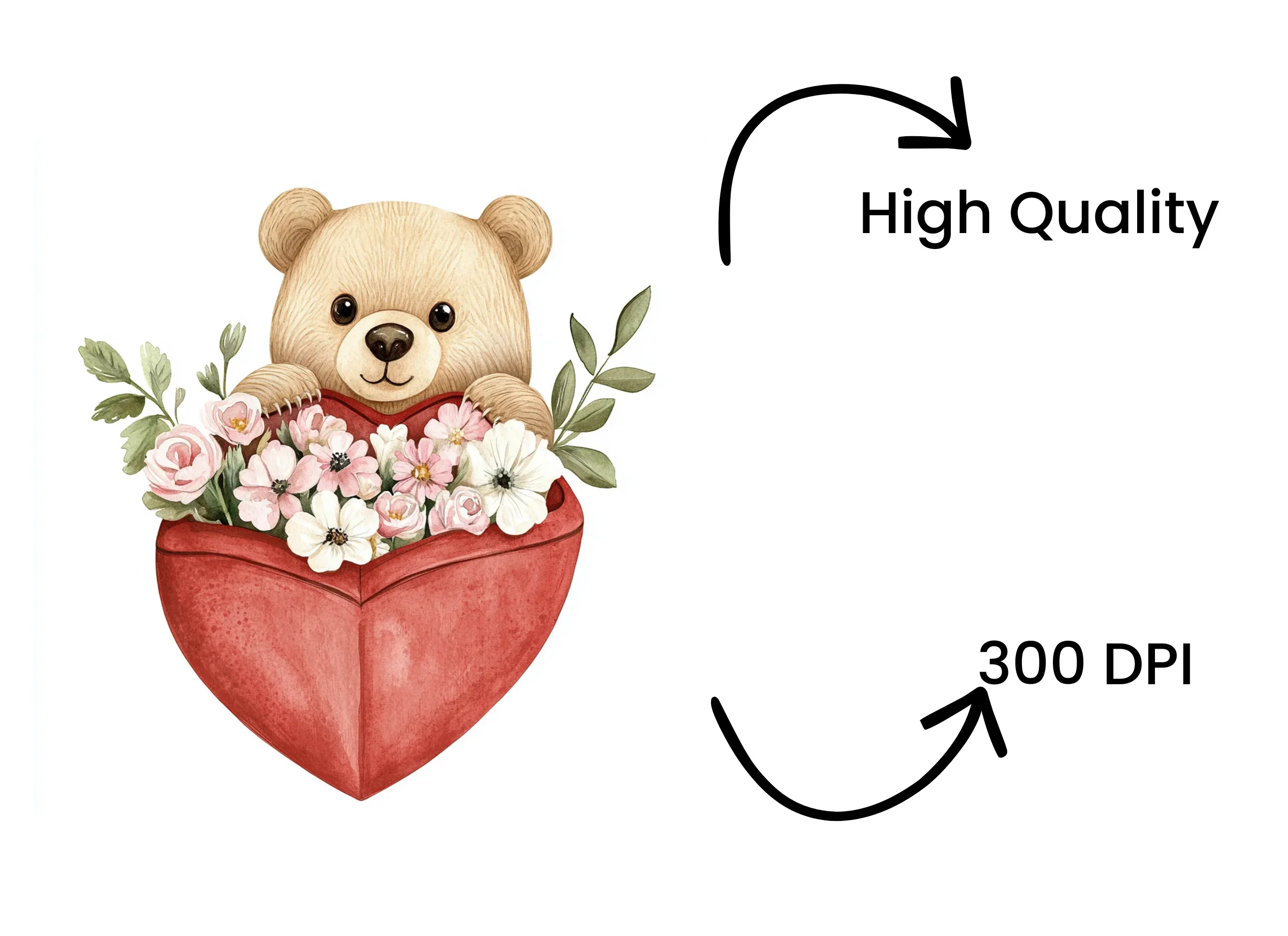 Cute Bear in Heart with Flowers Clipart Bundle - Image 4