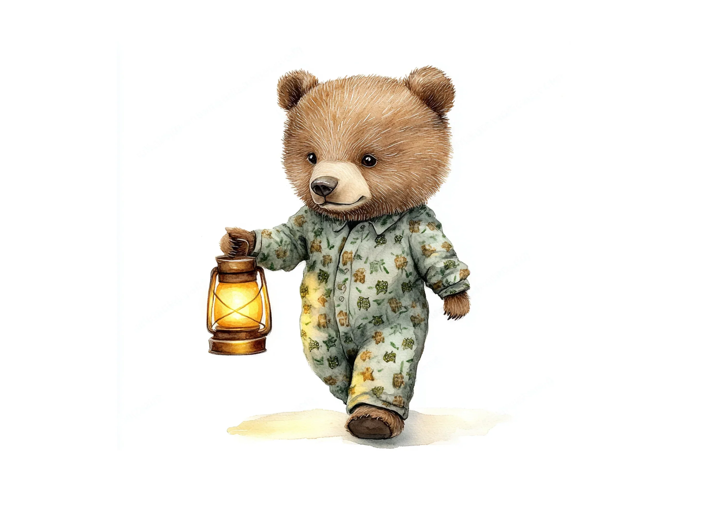 Cute Bear in Pajamas with Lantern Clipart Bundle - Image 3