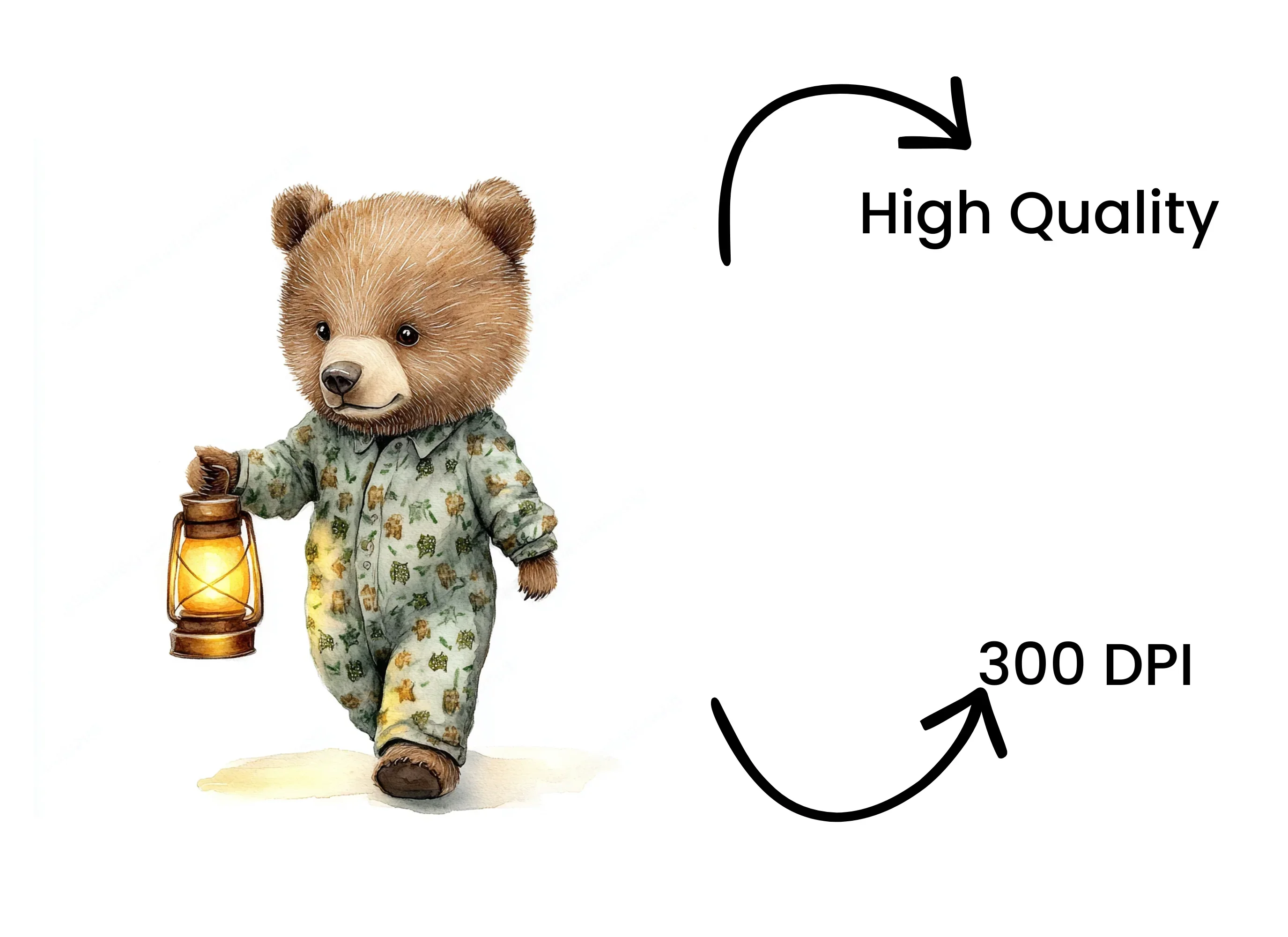 Cute Bear in Pajamas with Lantern Clipart Bundle - Image 4