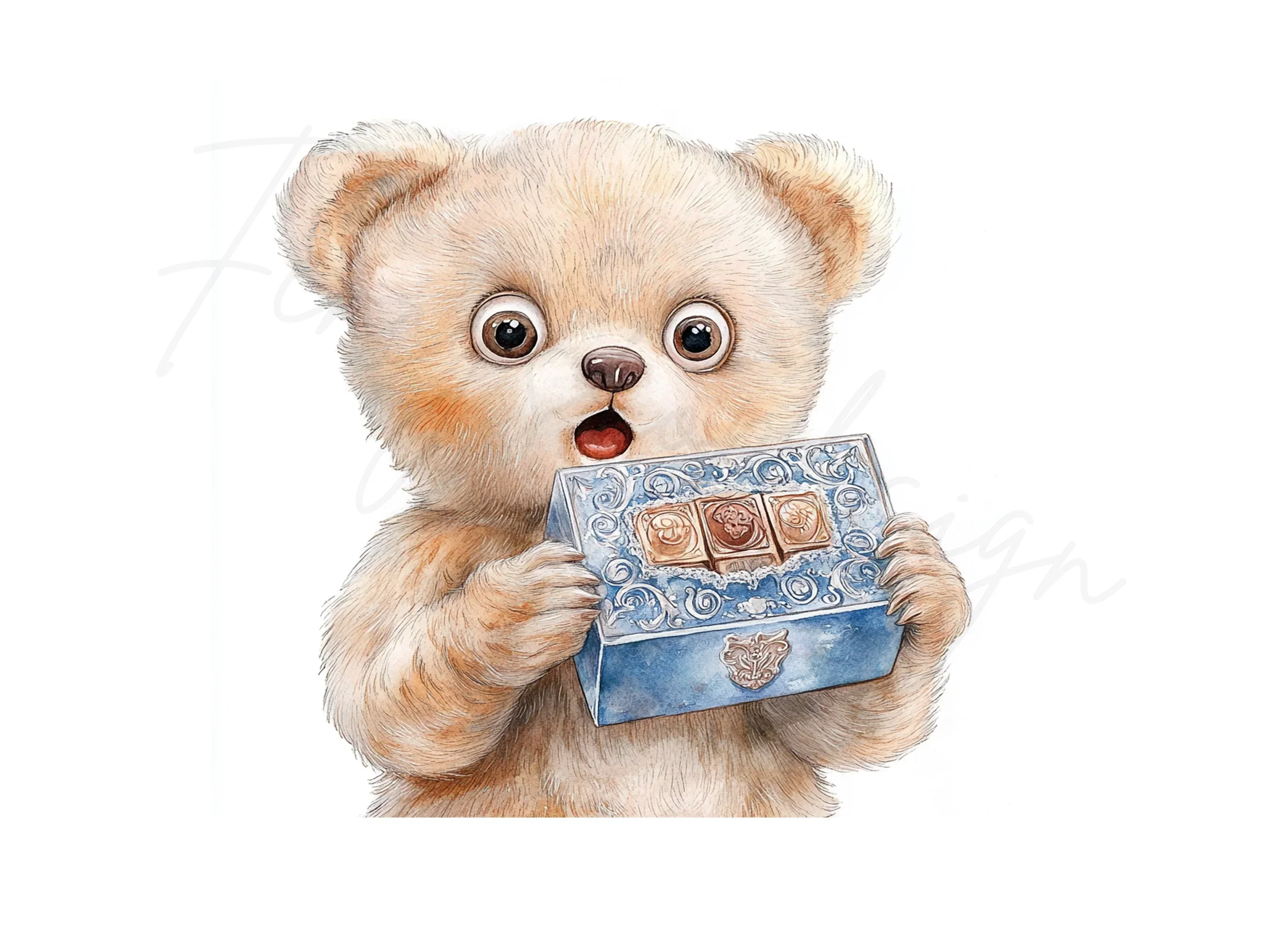 Cute Bear with Blue Chocolate Box Clipart Bundle - Image 2