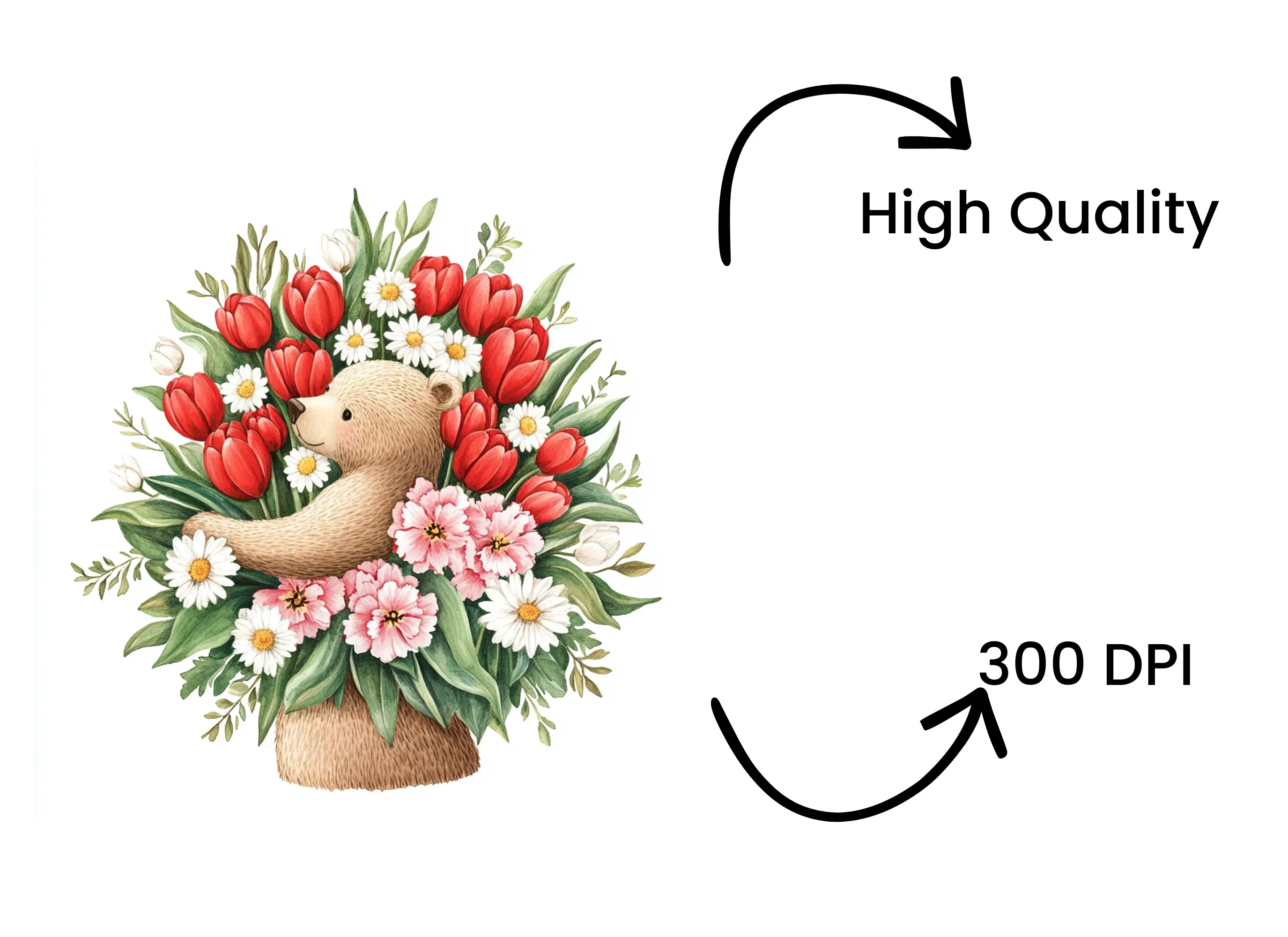Cute Bear with Flower Bouquet Clipart Bundle - Image 4