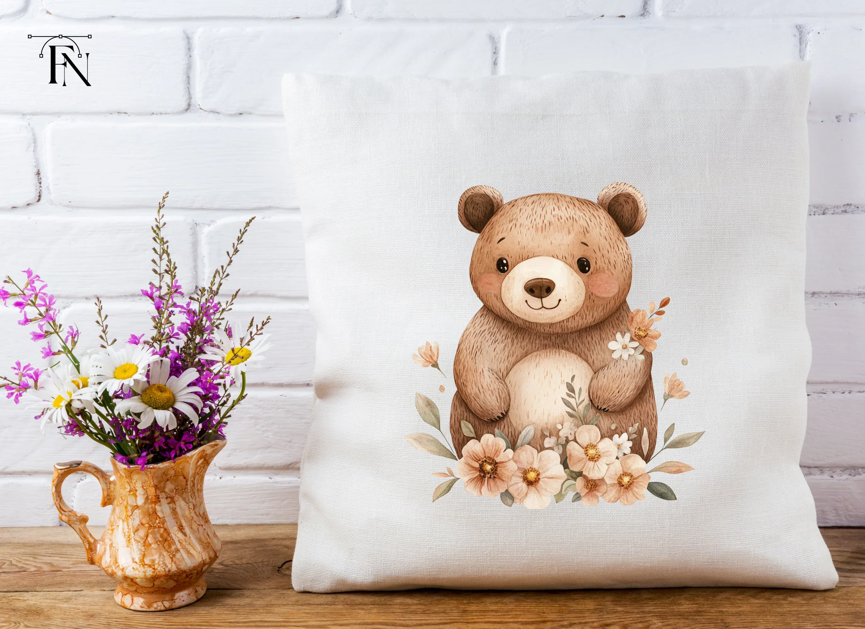 Cute Bear with Flowers Clipart Bundle - Image 4