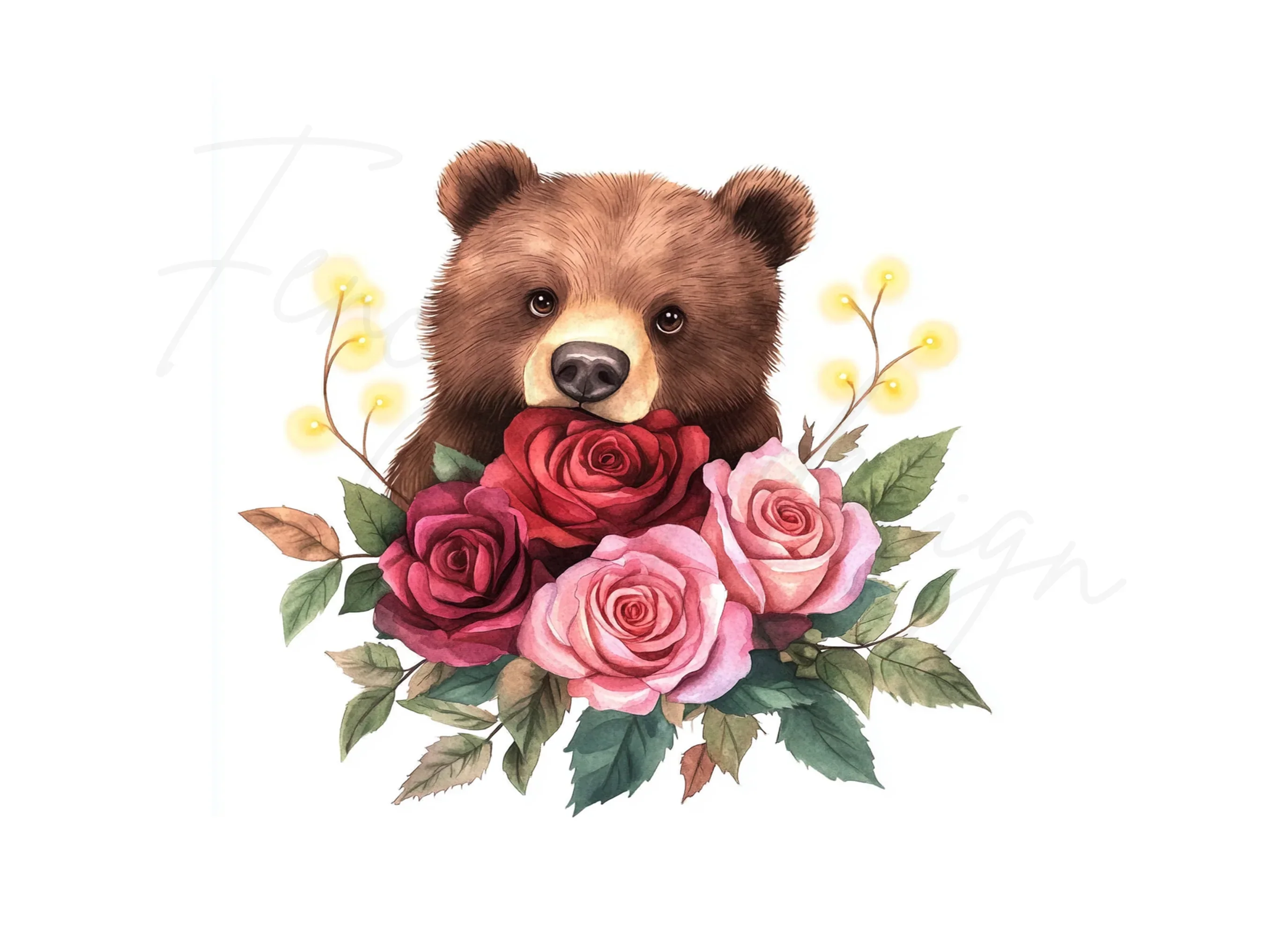 Cute Bear with Pink and Red Roses Clipart Bundle - Image 2