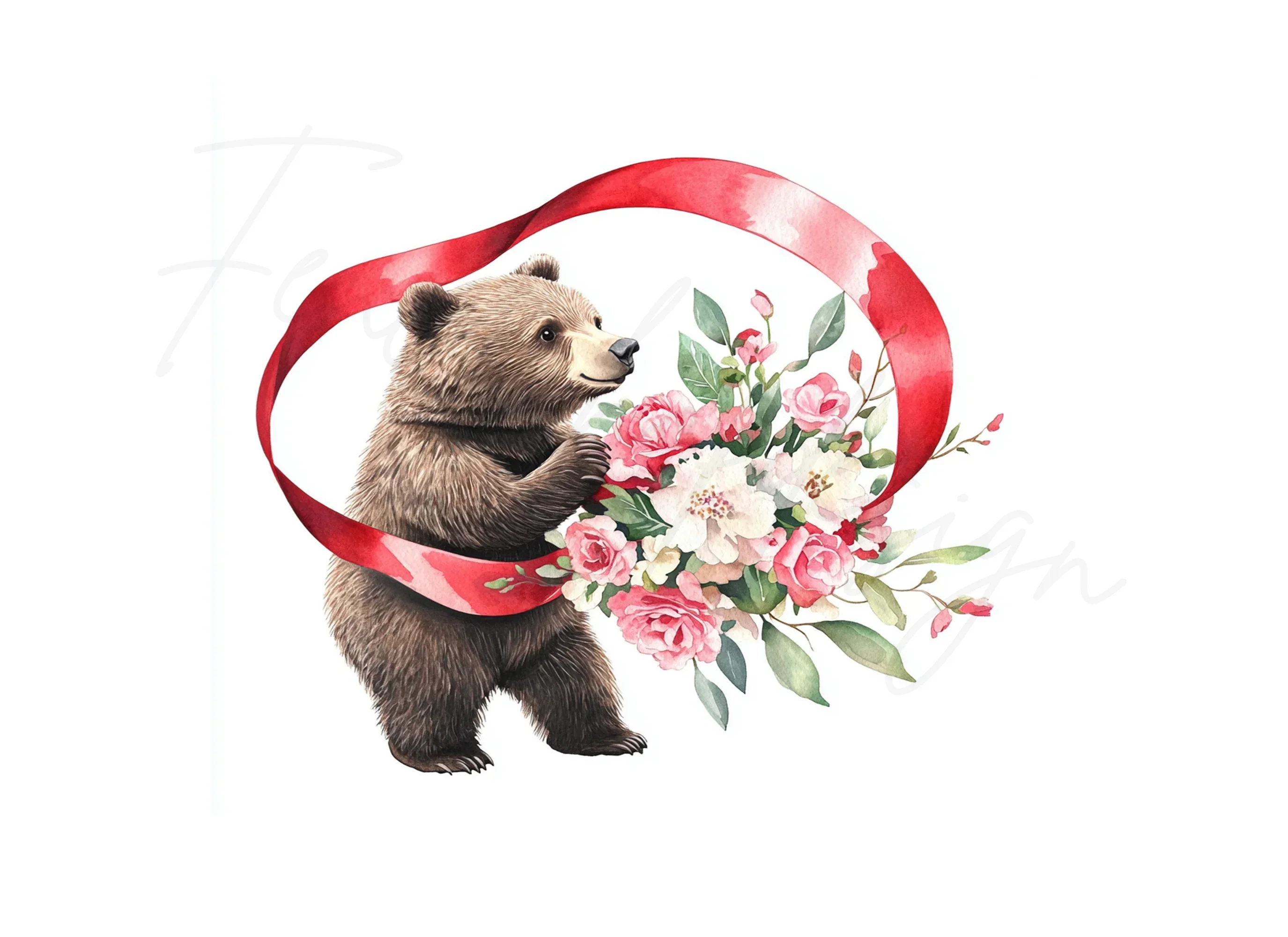 Cute Bear with Red Ribbon Clipart Bundle - Image 2