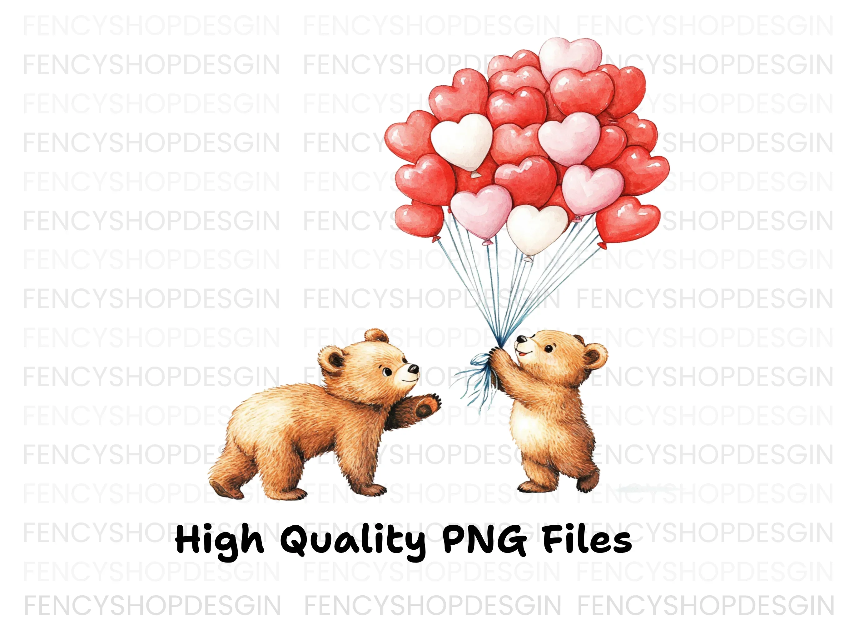 Cute Bears with Heart Balloons Clipart Bundle - Image 3