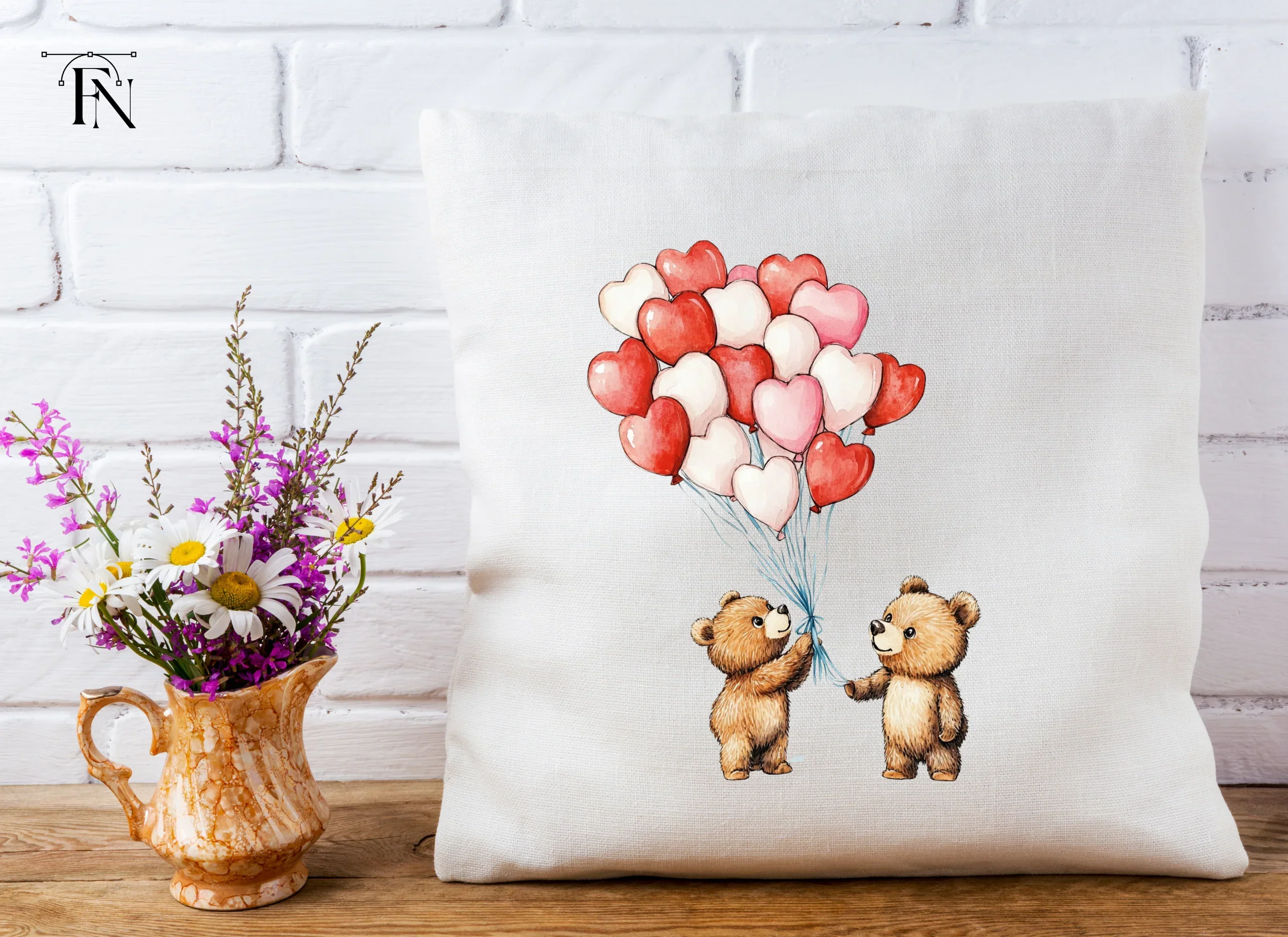 Cute Bears with Heart Balloons Clipart Bundle - Image 5