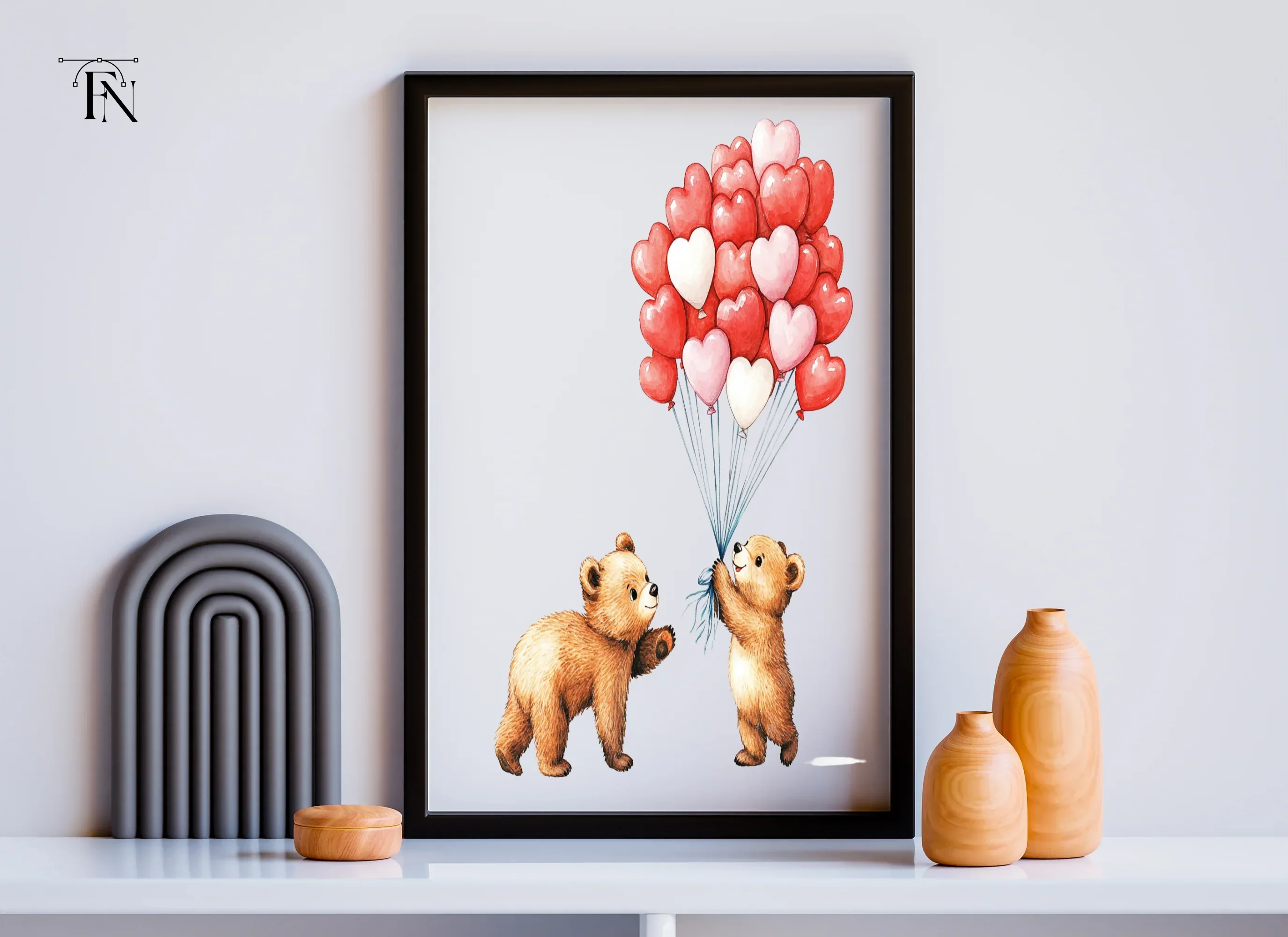 Cute Bears with Heart Balloons Clipart Bundle - Image 6