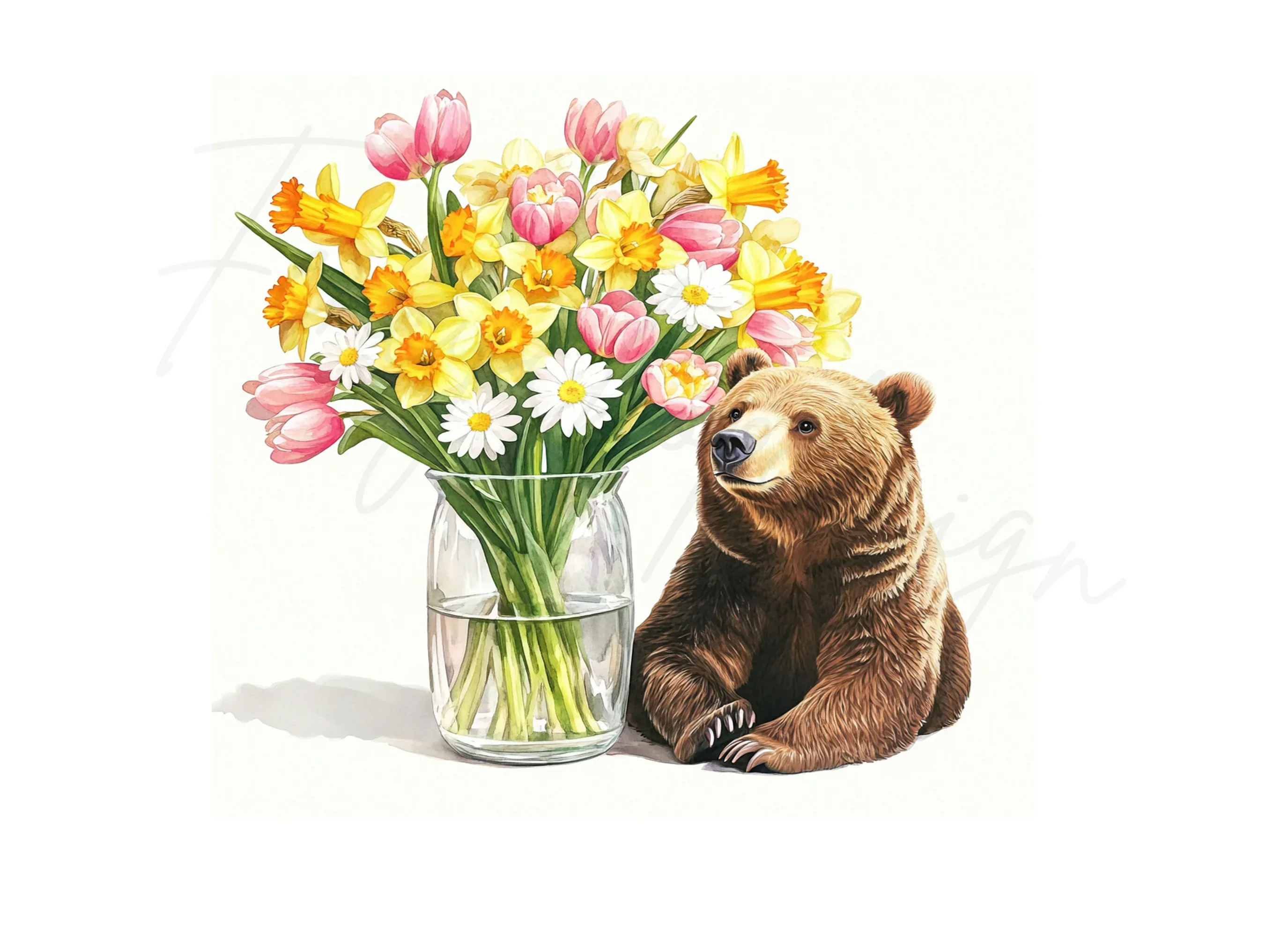 Cute Bears with Spring Flower Bouquets Clipart Bundle - Image 2