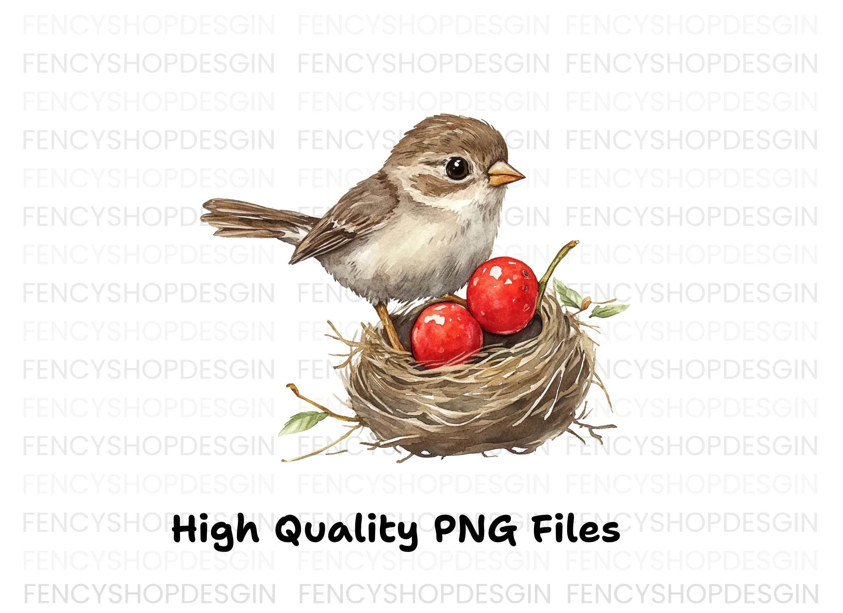 Cute Bird in Nest with Red Berries Clipart Bundle - Image 3