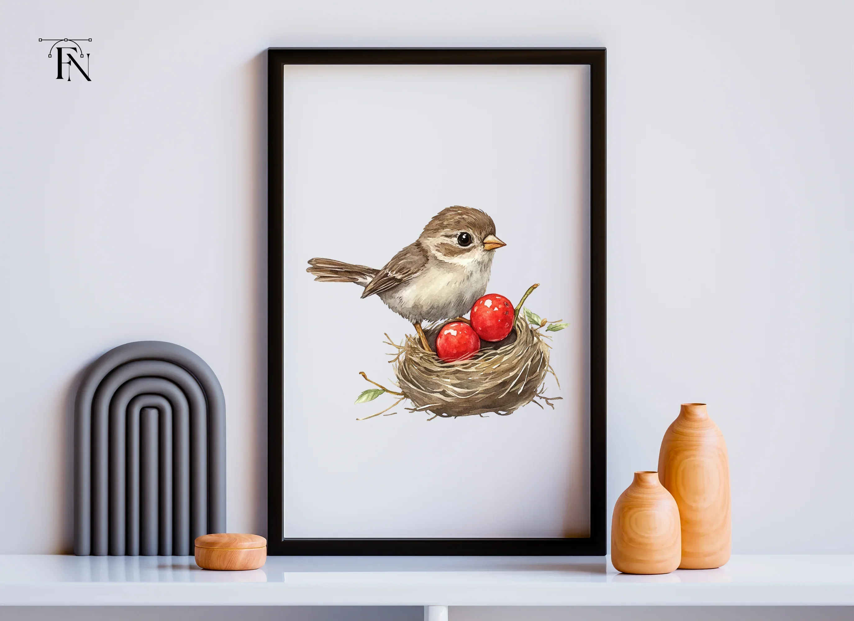 Cute Bird in Nest with Red Berries Clipart Bundle - Image 6