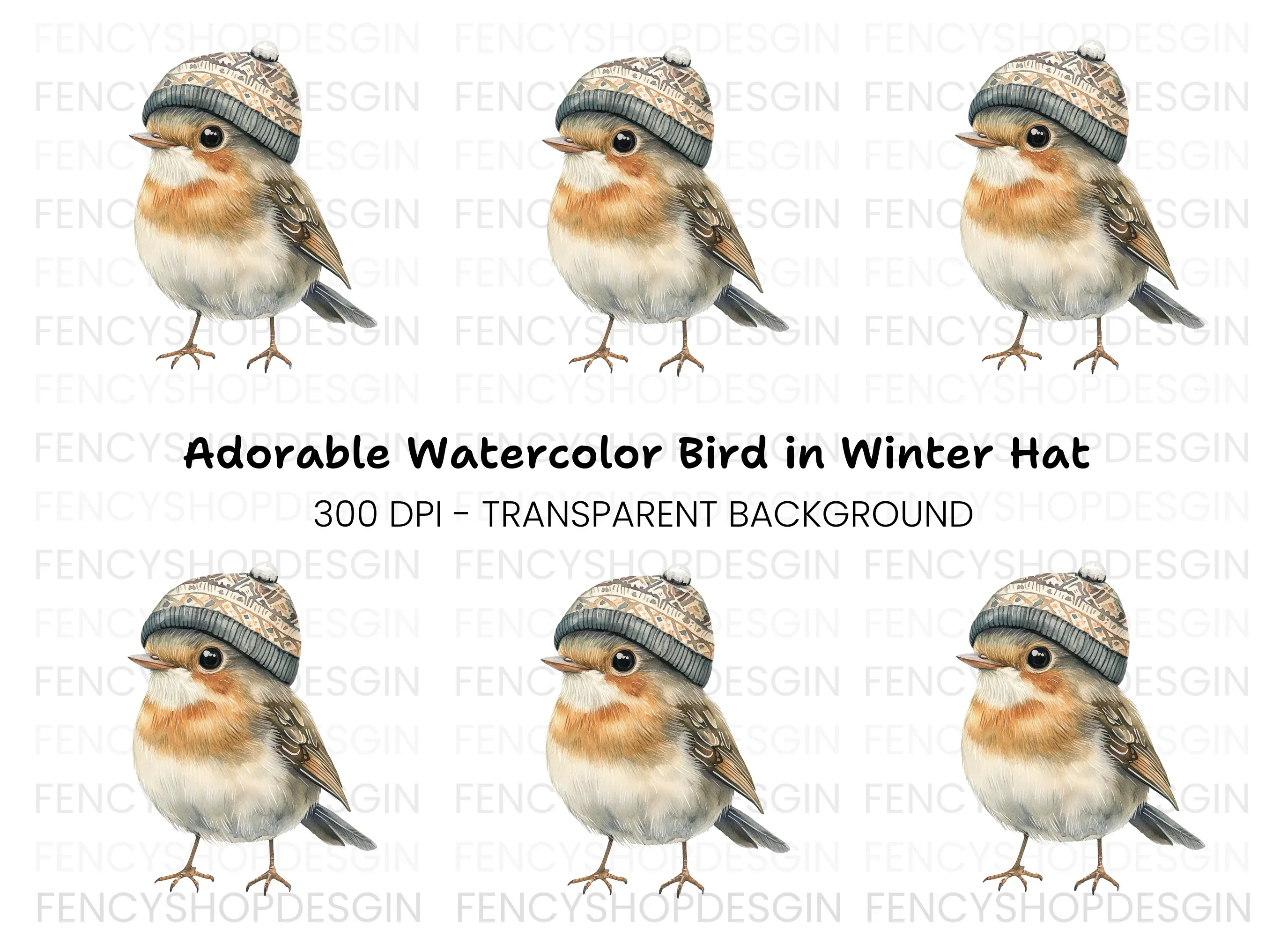 Cute Bird in Winter Hat Clipart Bundle