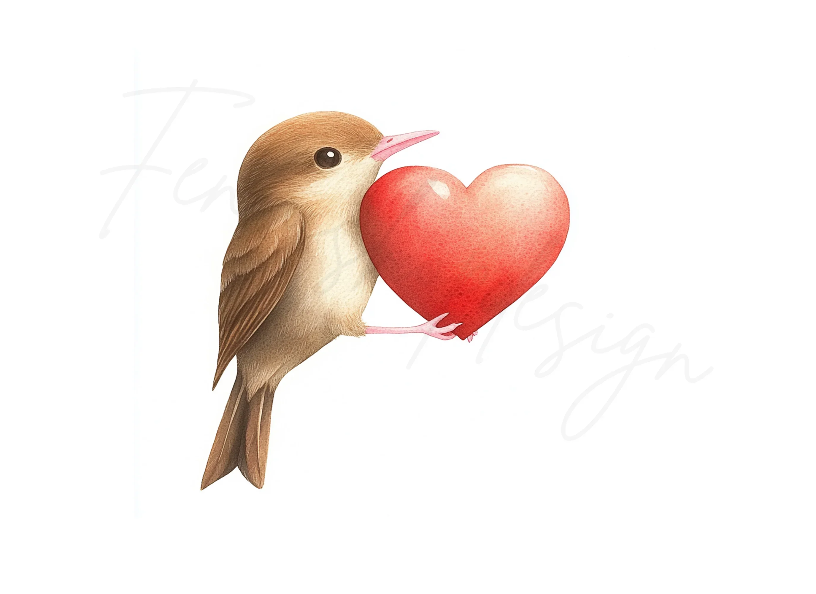 Cute Birds Holding Hearts Clipart Bundle - Image 3