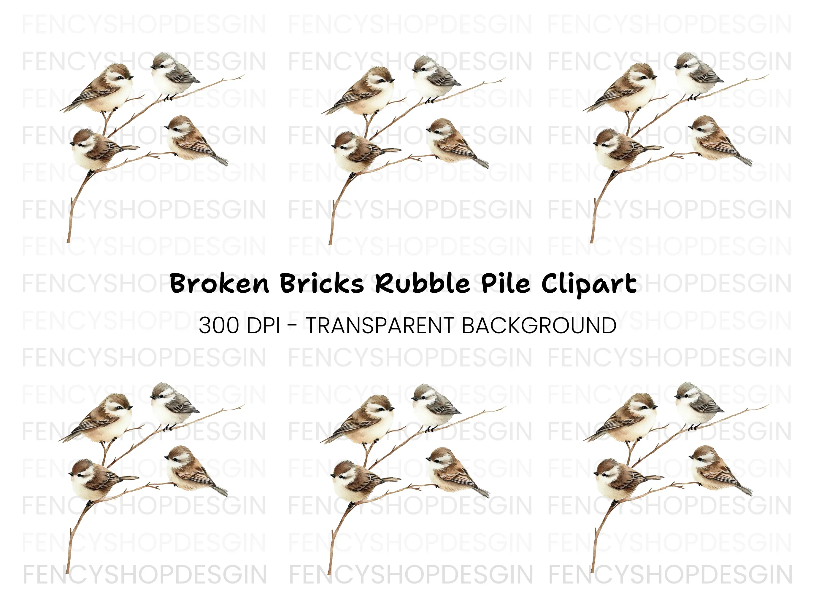 Cute Birds on Branch Clipart Bundle