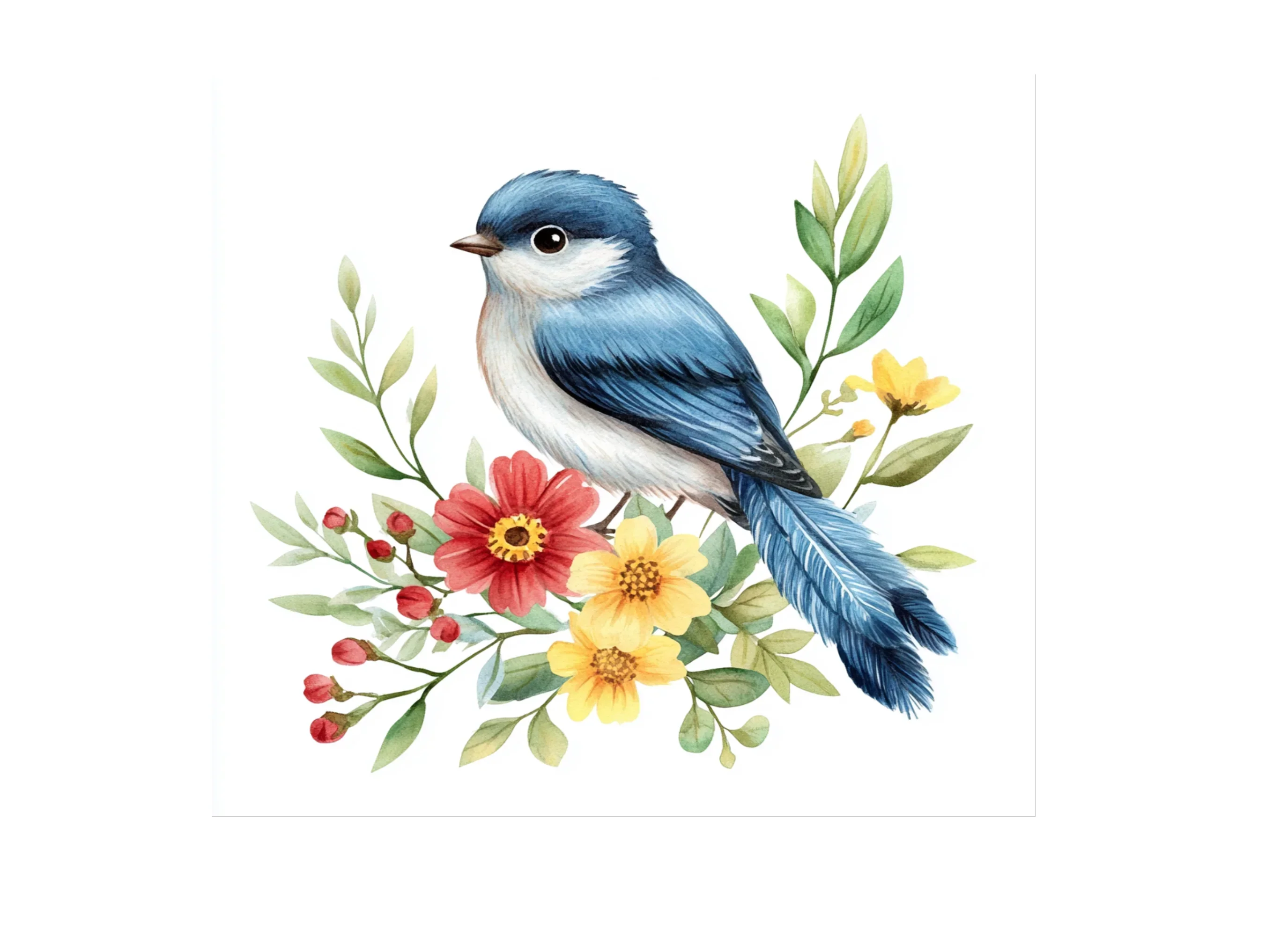 Cute Blue Birds with Spring Flowers Clipart Bundle - Image 2