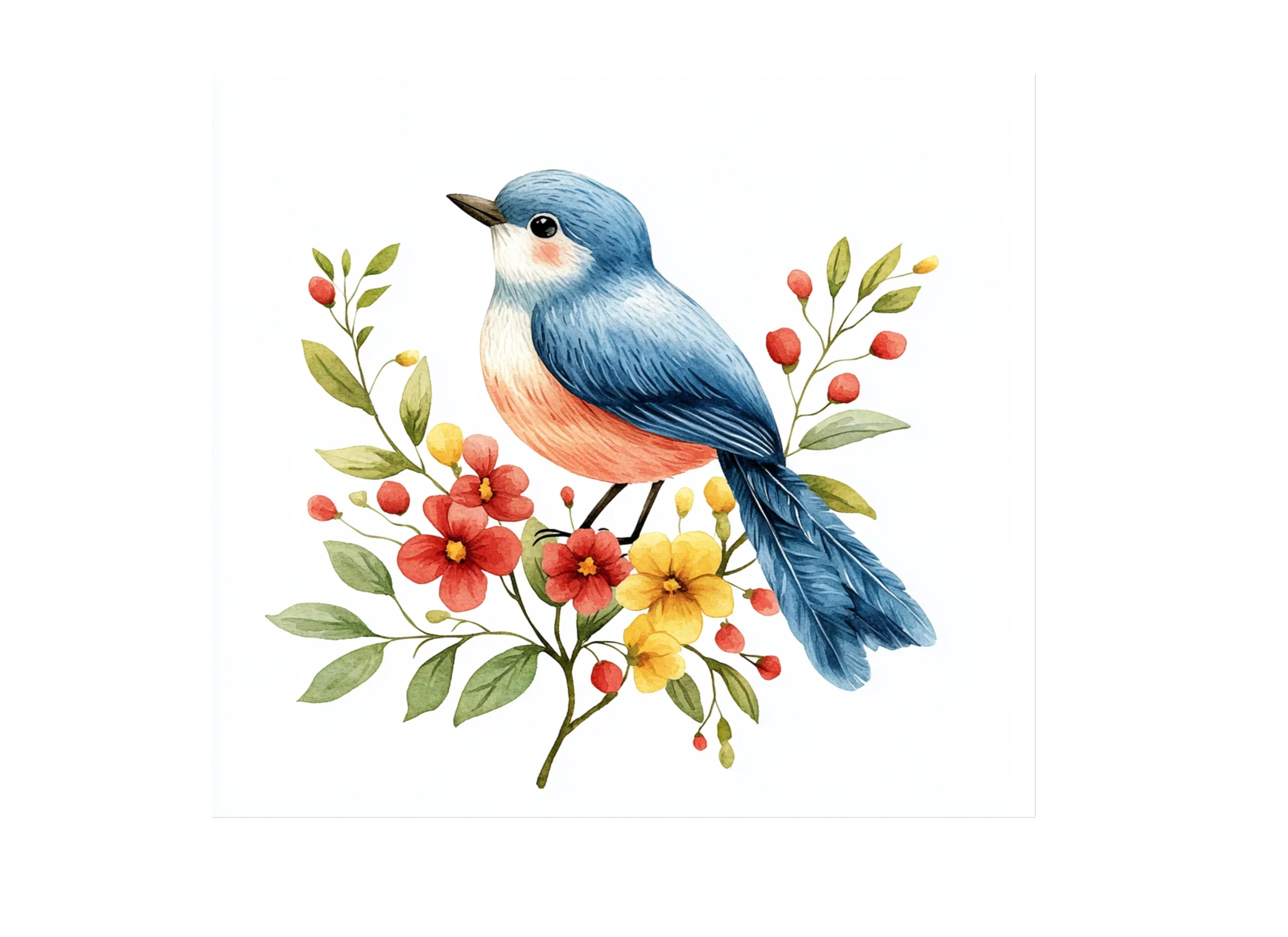 Cute Blue Birds with Spring Flowers Clipart Bundle - Image 3