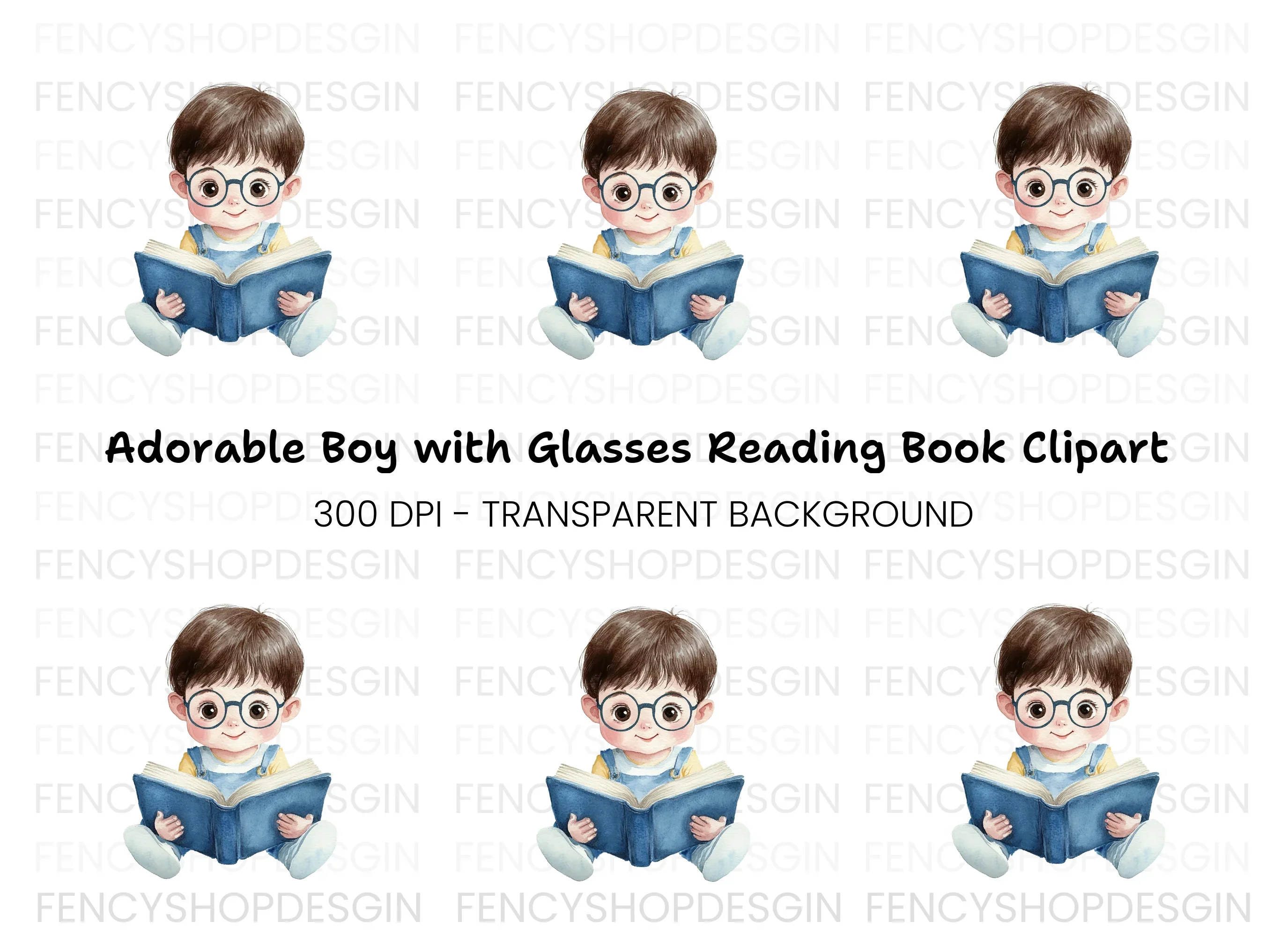 Cute Boy Reading Book Clipart Bundle
