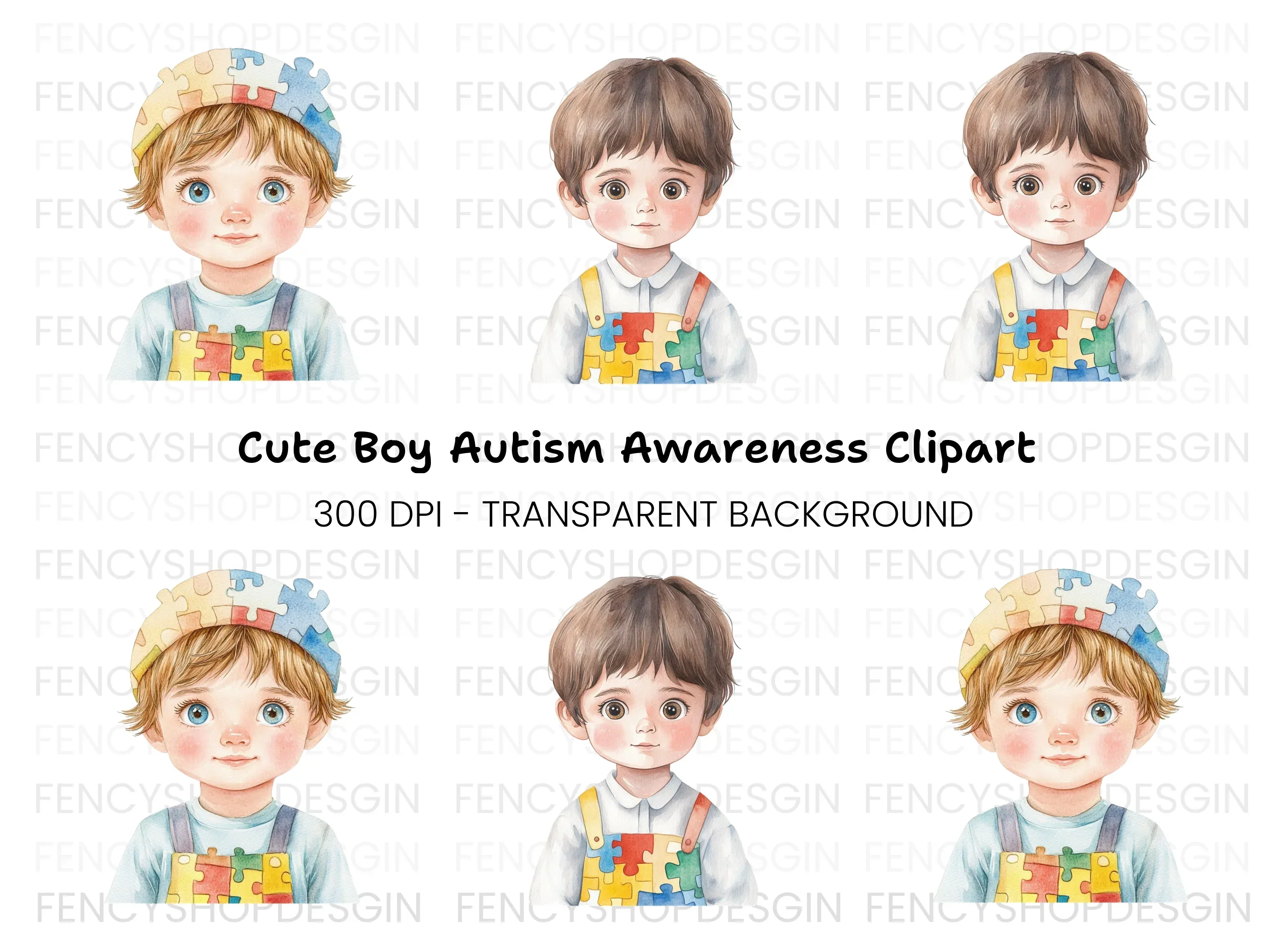 Cute Boys in Puzzle Overalls Clipart Bundle