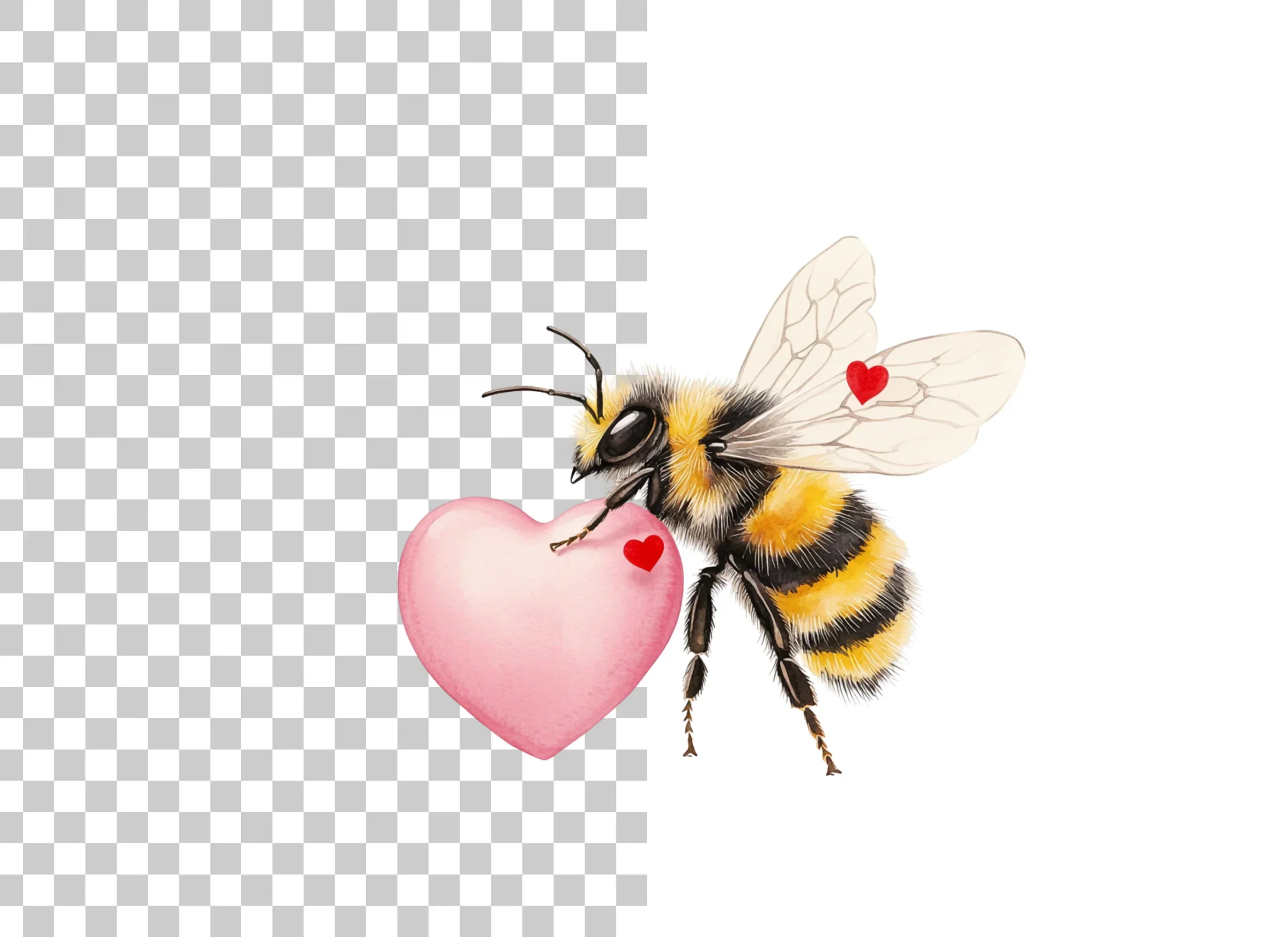 Cute Bumble Bees with Pink Hearts Clipart Bundle - Image 2