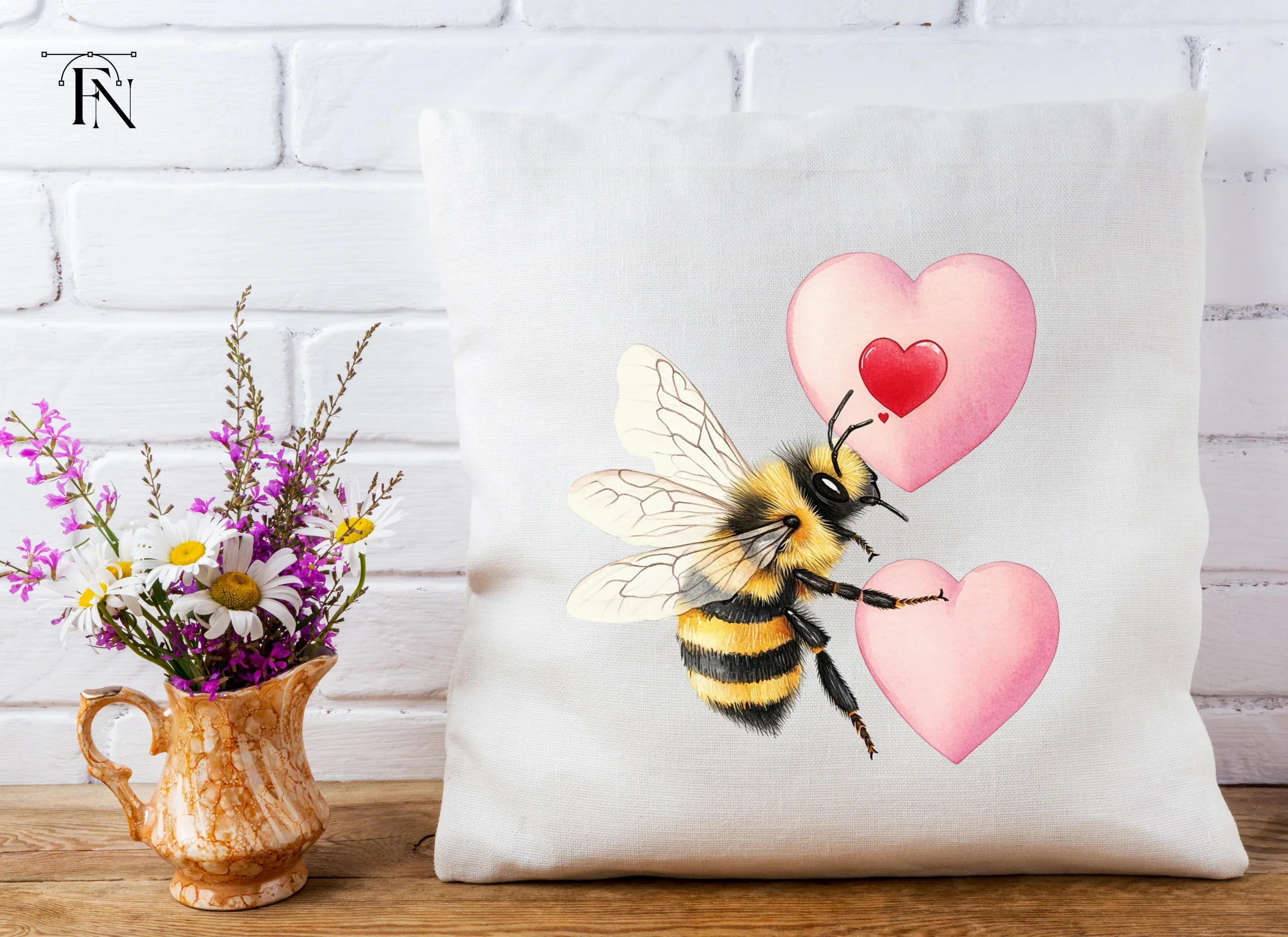 Cute Bumble Bees with Pink Hearts Clipart Bundle - Image 5