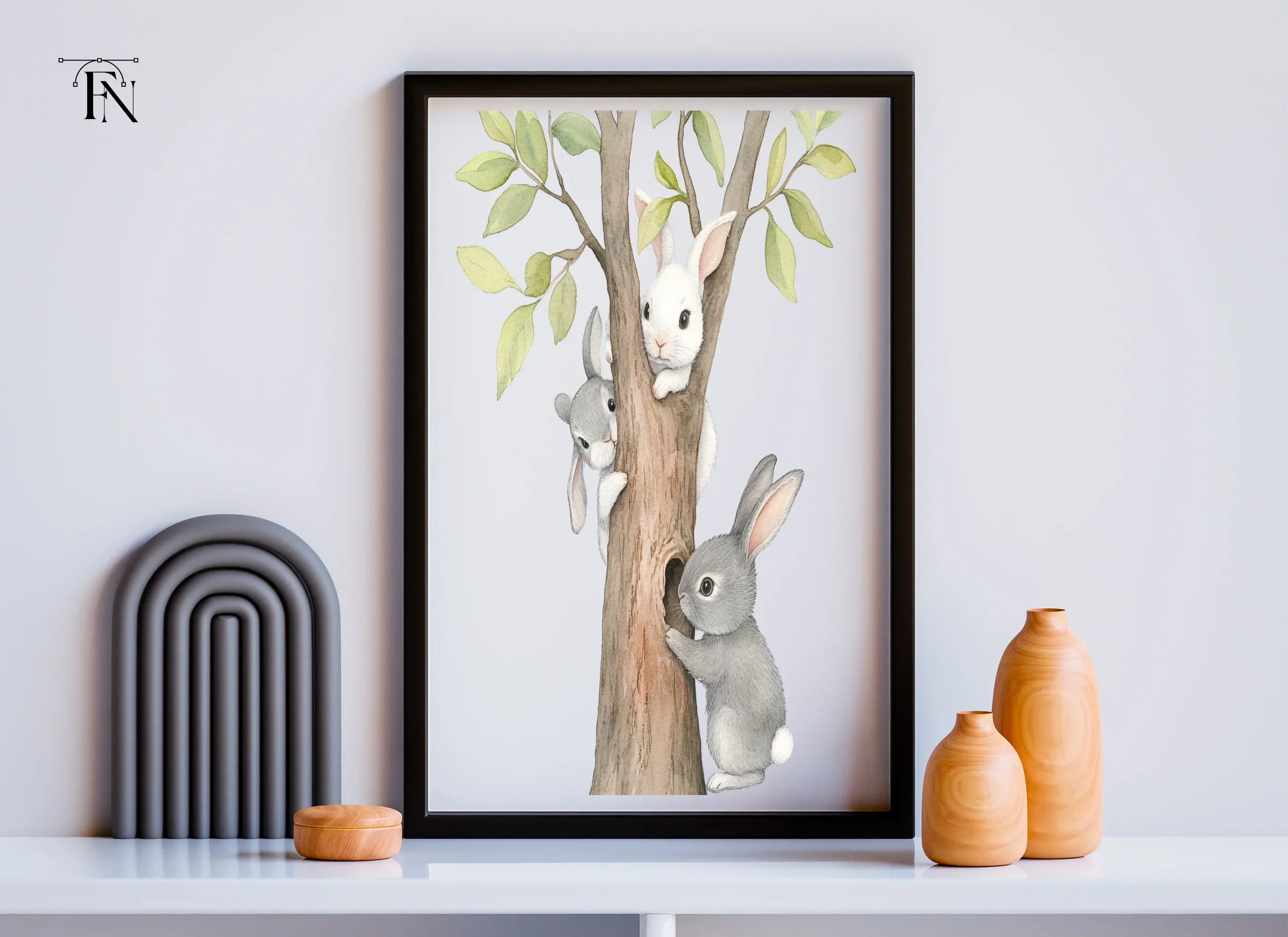 Cute Bunnies Climbing Tree Clipart Bundle - Image 3