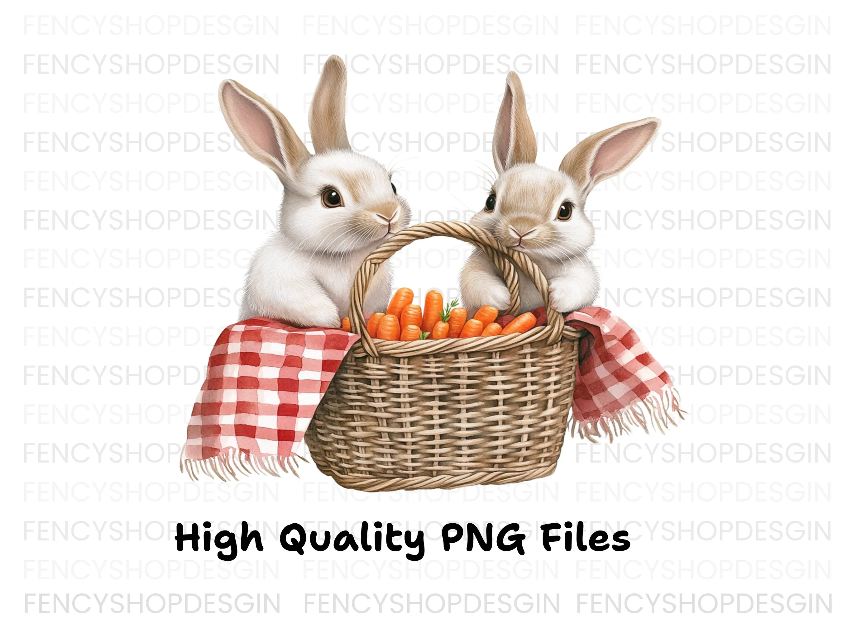 Cute Bunnies with Carrot Baskets Clipart Bundle - Image 2