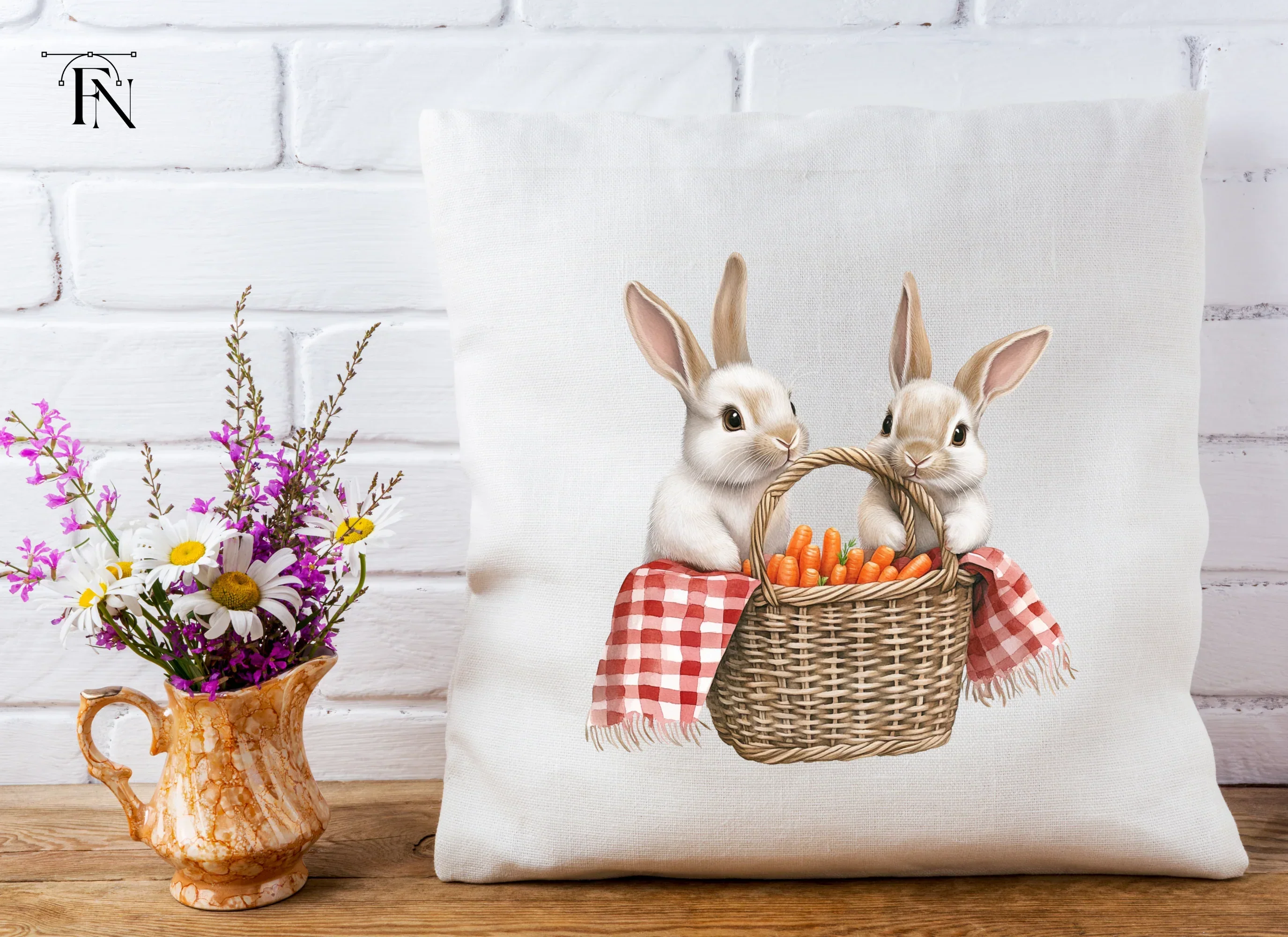 Cute Bunnies with Carrot Baskets Clipart Bundle - Image 4