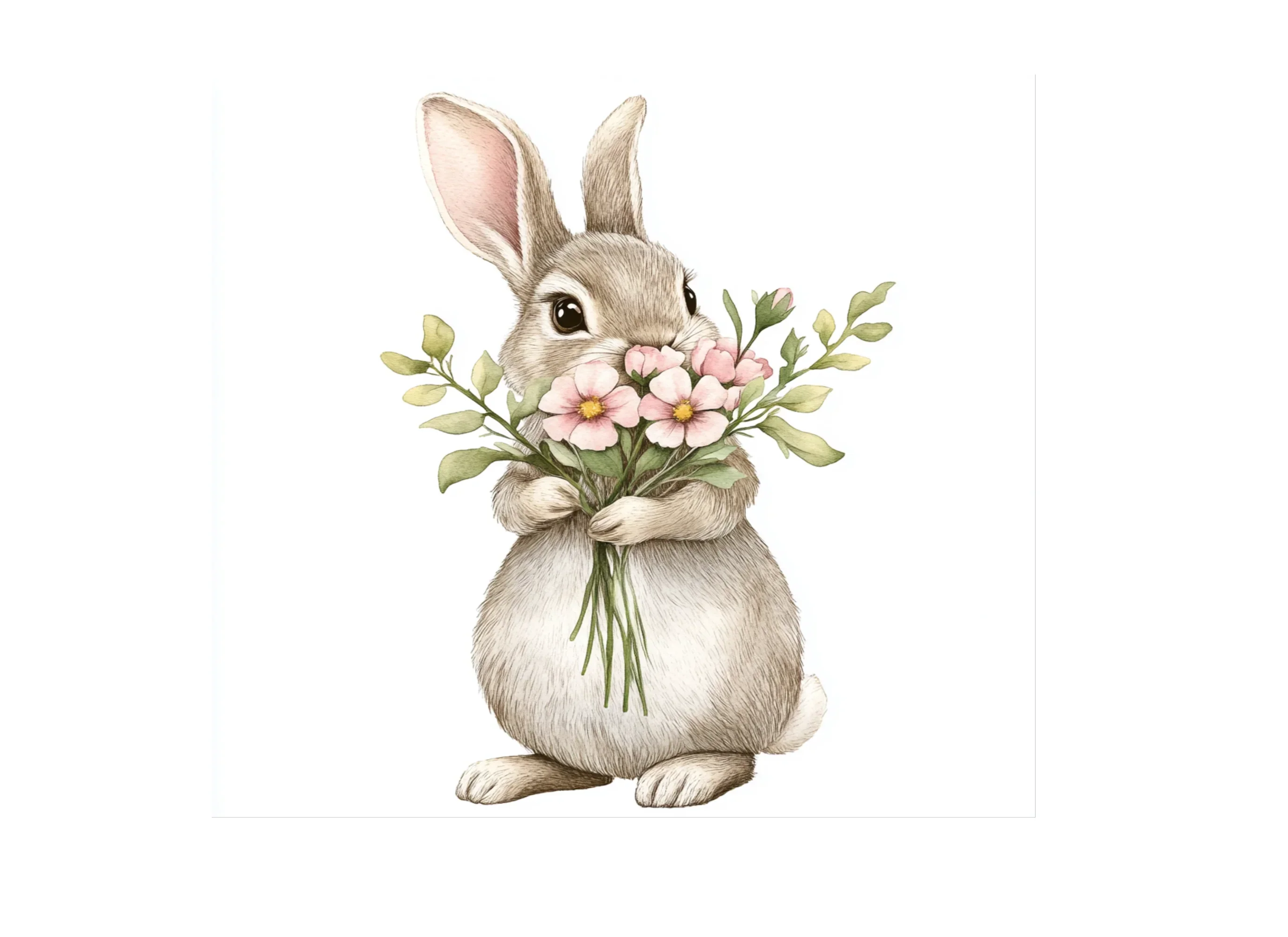 Cute Bunnies with Flower Bouquets Clipart Bundle - Image 3