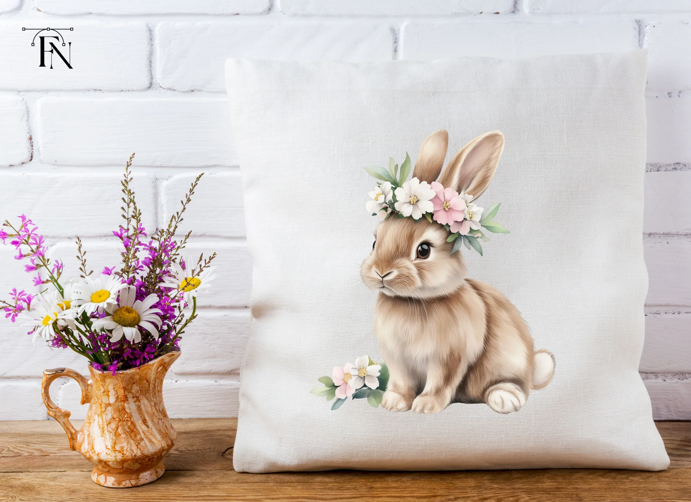 Cute Bunnies with Flower Crowns Clipart Bundle - Image 5