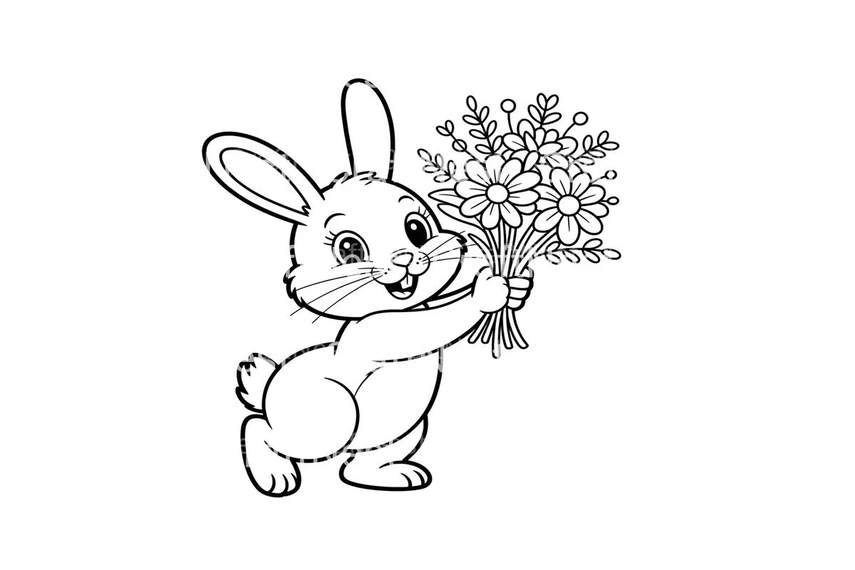 Cute Bunnies with Flowers Coloring Books - Image 2