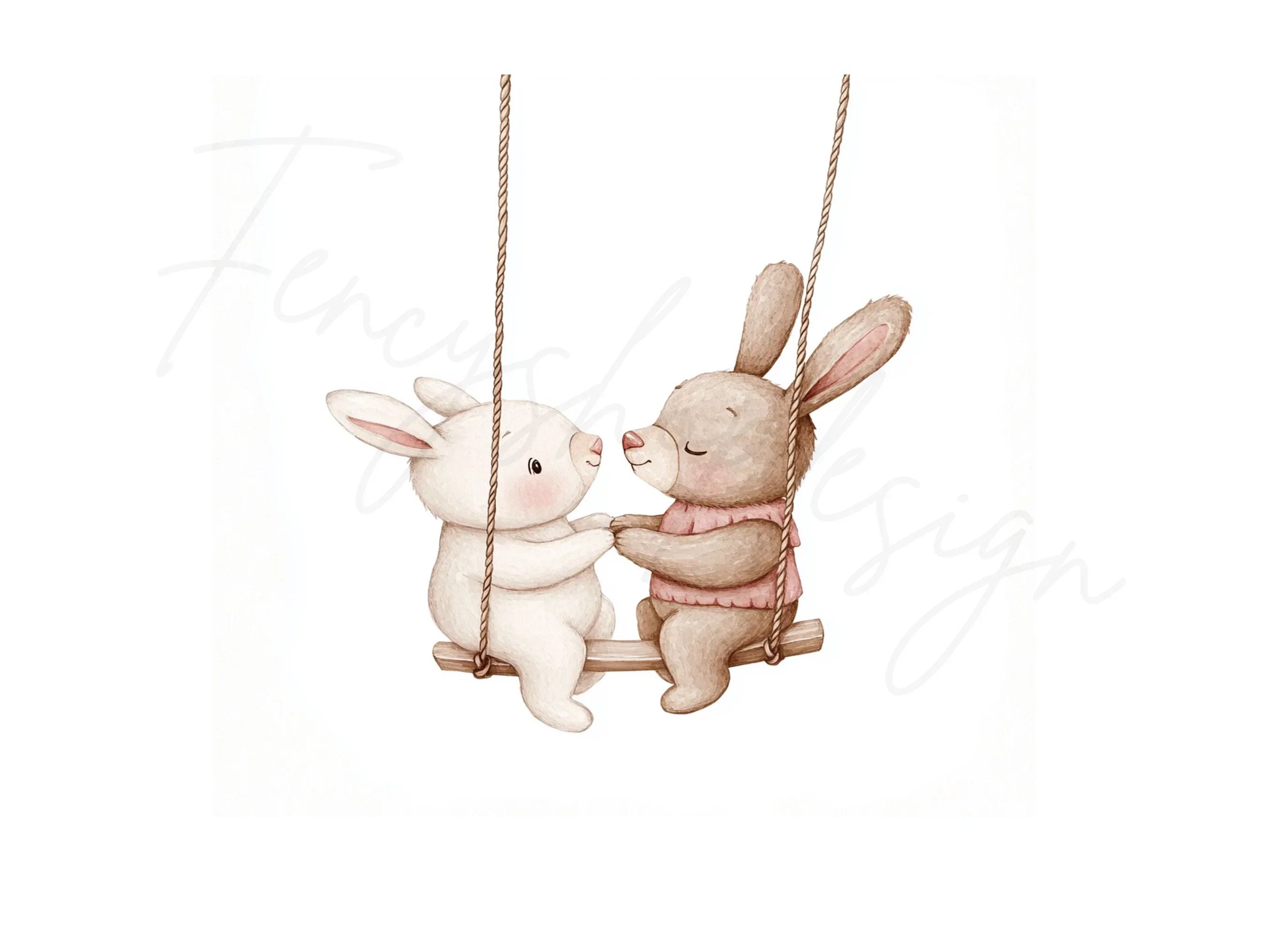 Cute Bunny and Bear Couple on Swings Clipart Bundle - Image 3