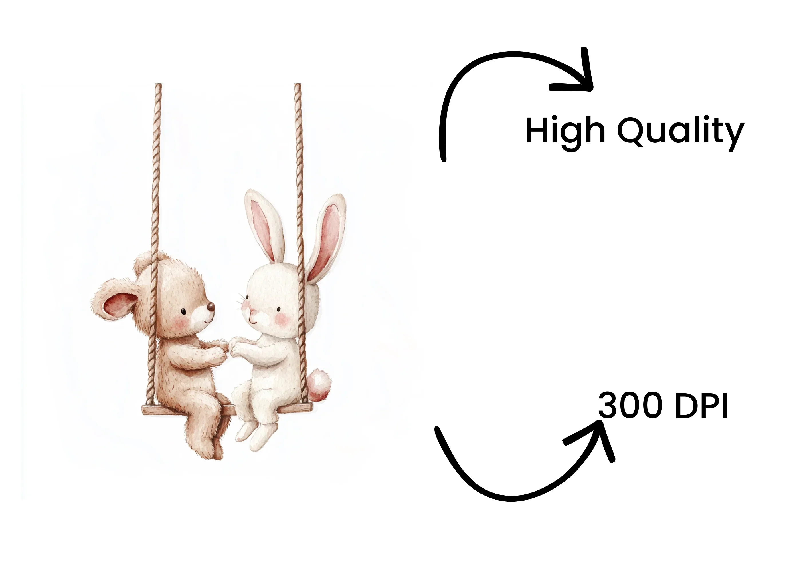 Cute Bunny and Bear Couple on Swings Clipart Bundle - Image 4